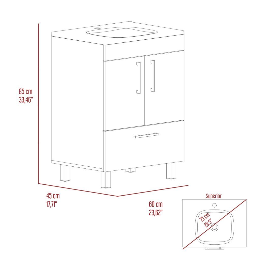 Single Bathroom Vanity, One Draw, Double Door Cabinet, Black