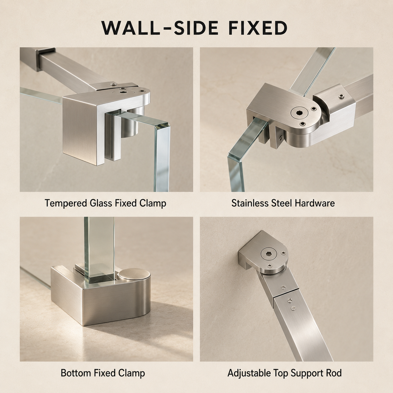 34 x 76 in Frameless Fixed Shower Glass Panel - Wall Clamp Chrome view 6