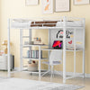 Twin Size Loft Bed with Desk and Whiteboard, Metal Loft Bed with 3 Shelves and Ladder, White