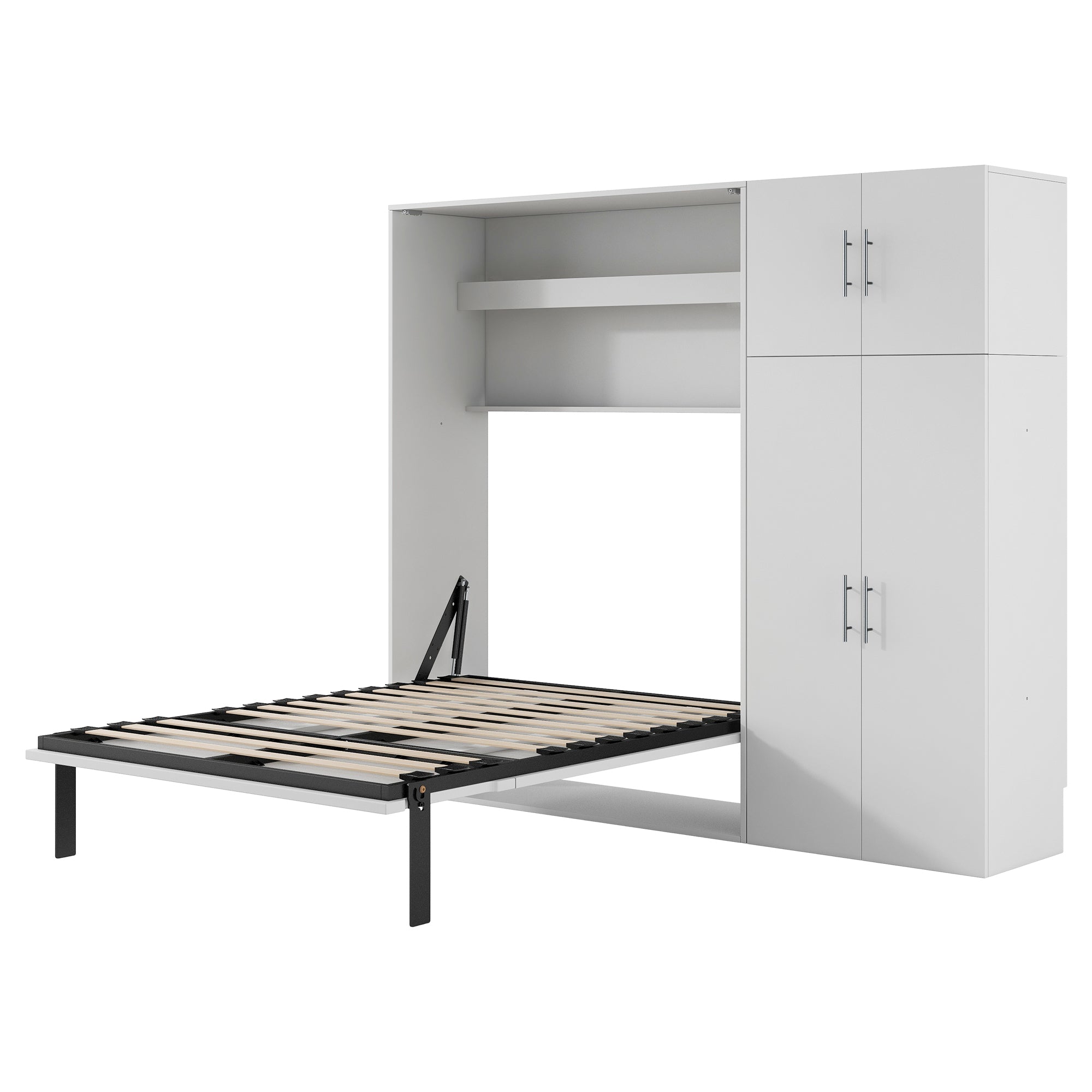 Full Size Murphy Bed with Lockers and Wardrobes, White