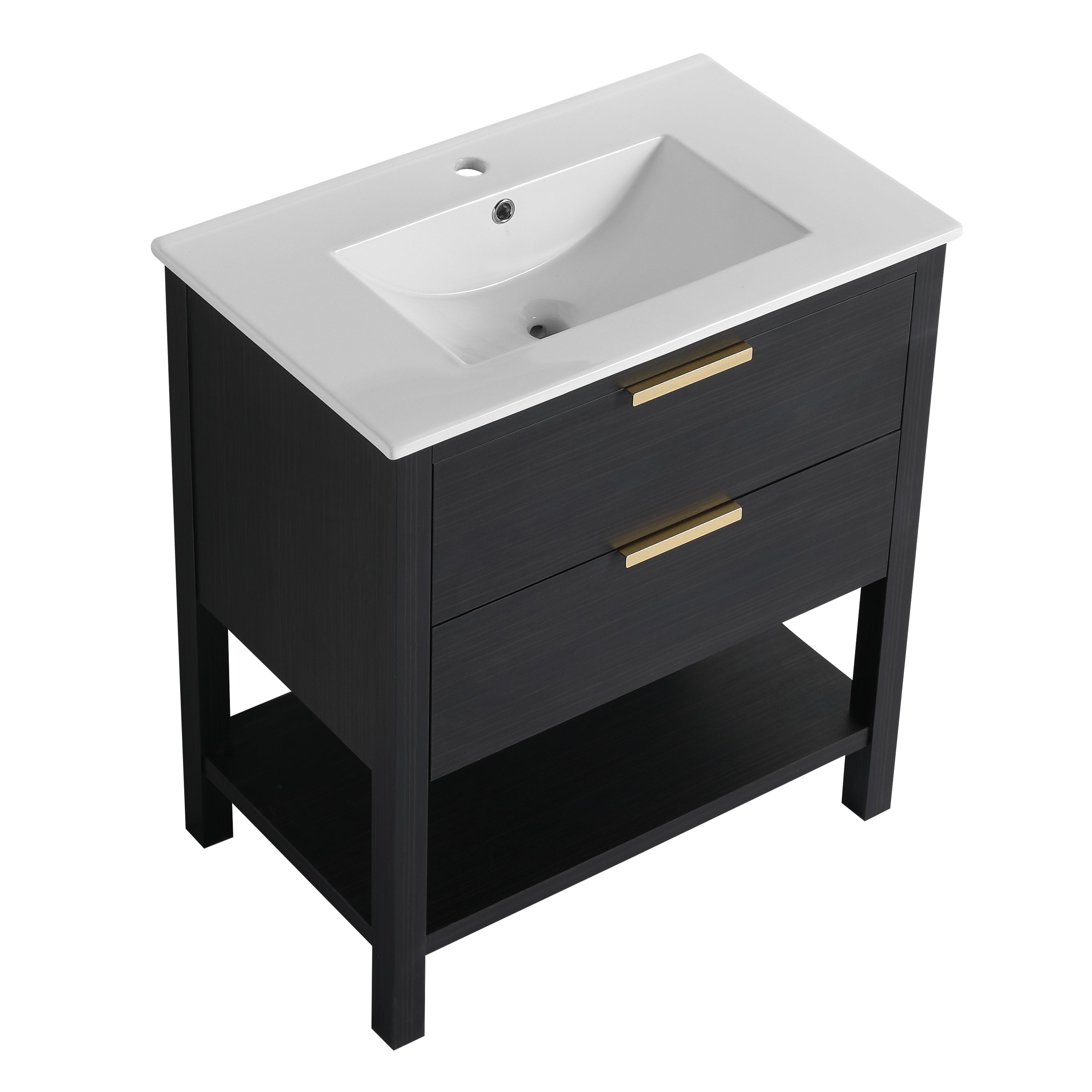 30 inch Bathroom Vanity With Sink and 2 Soft Close Drawers, Golden Handle-BVB01030BCTG-BL9075B