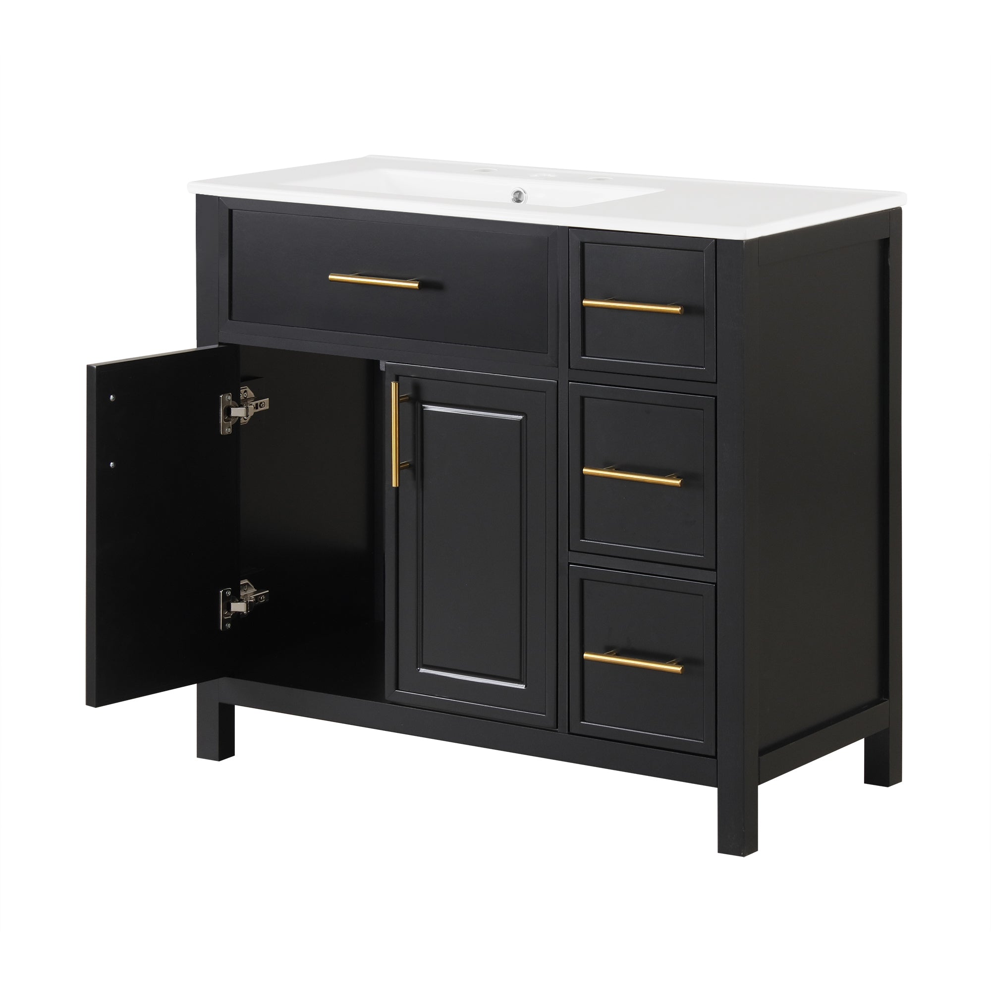 36" Bathroom Vanity with Sink Top, Bathroom Vanity Cabinet with Two Doors and Three Drawers, Solid Wood , MDF Boards ,One Package, Black