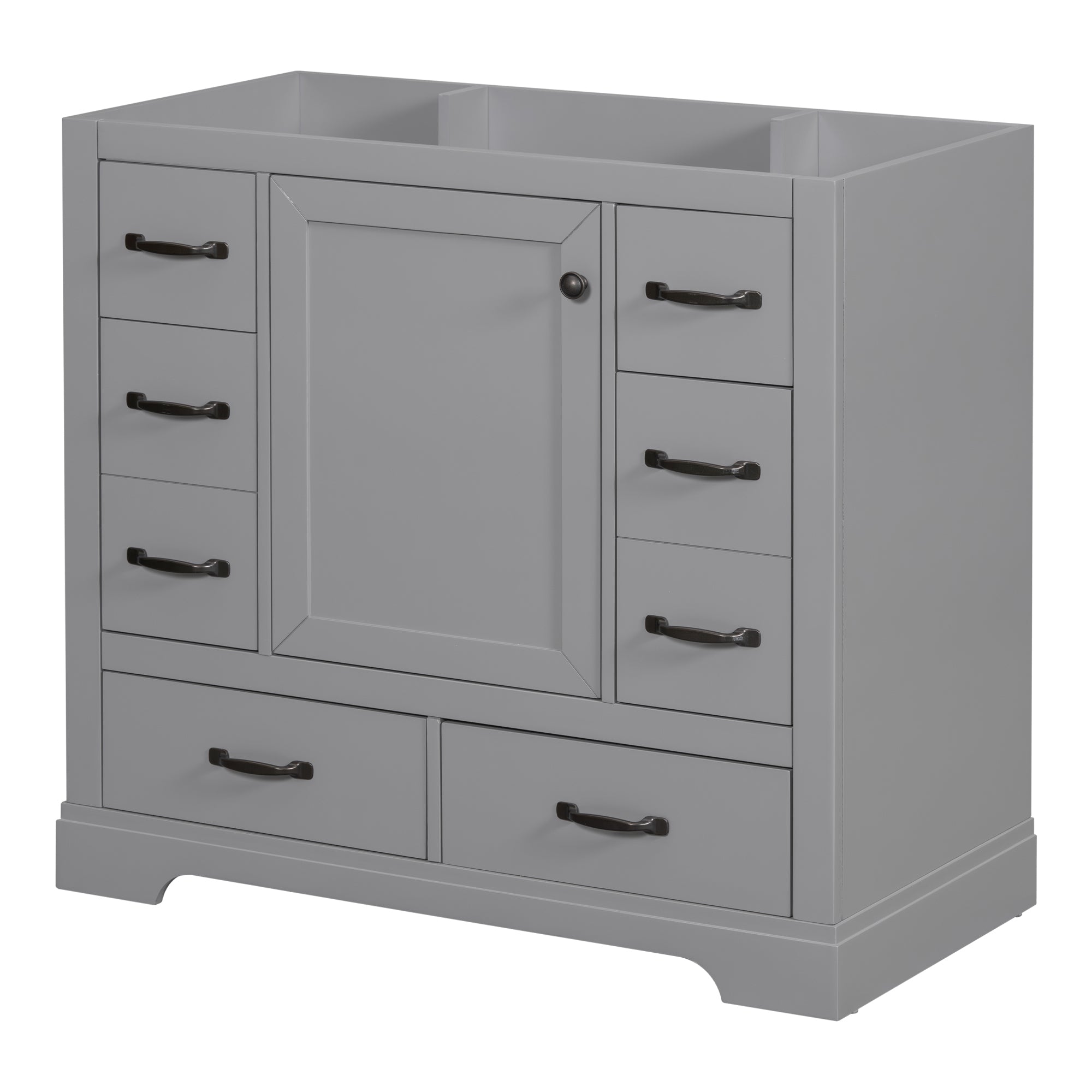 36" Bathroom Vanity without Sink, Cabinet Base Only, Six Drawers, Multi-Functional Drawer Divider, Adjustable Shelf, Grey