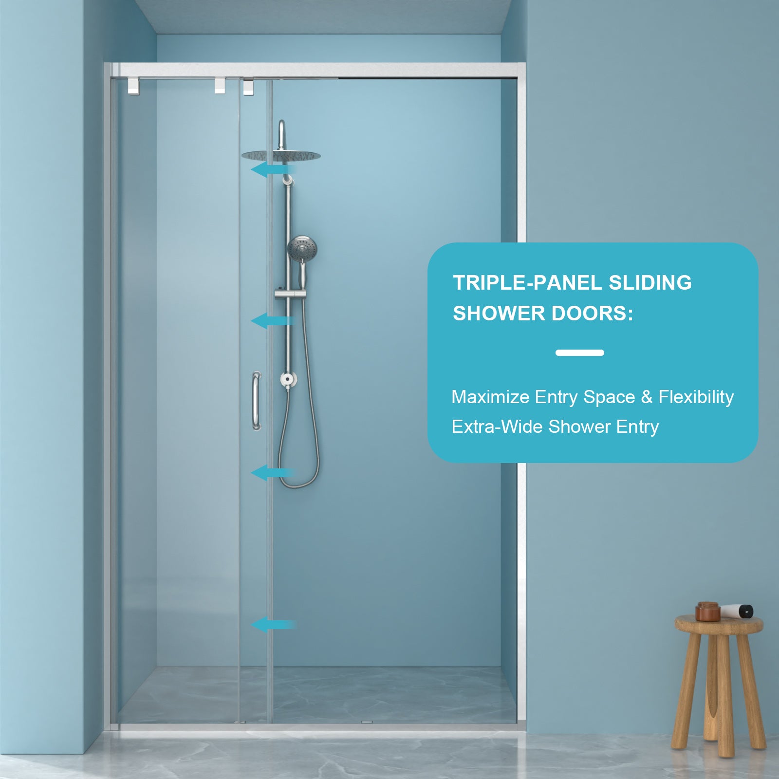 48 x 76 in Triple Bypass Sliding Shower Door - Chrome view 3