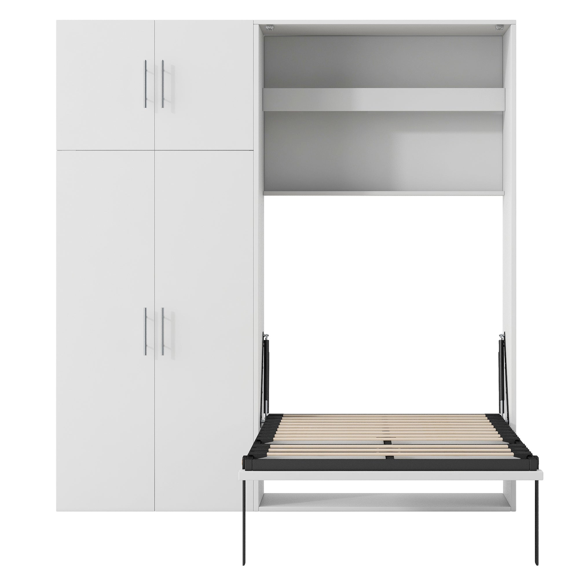 Twin Size Murphy Bed with Lockers and Wardrobes, White