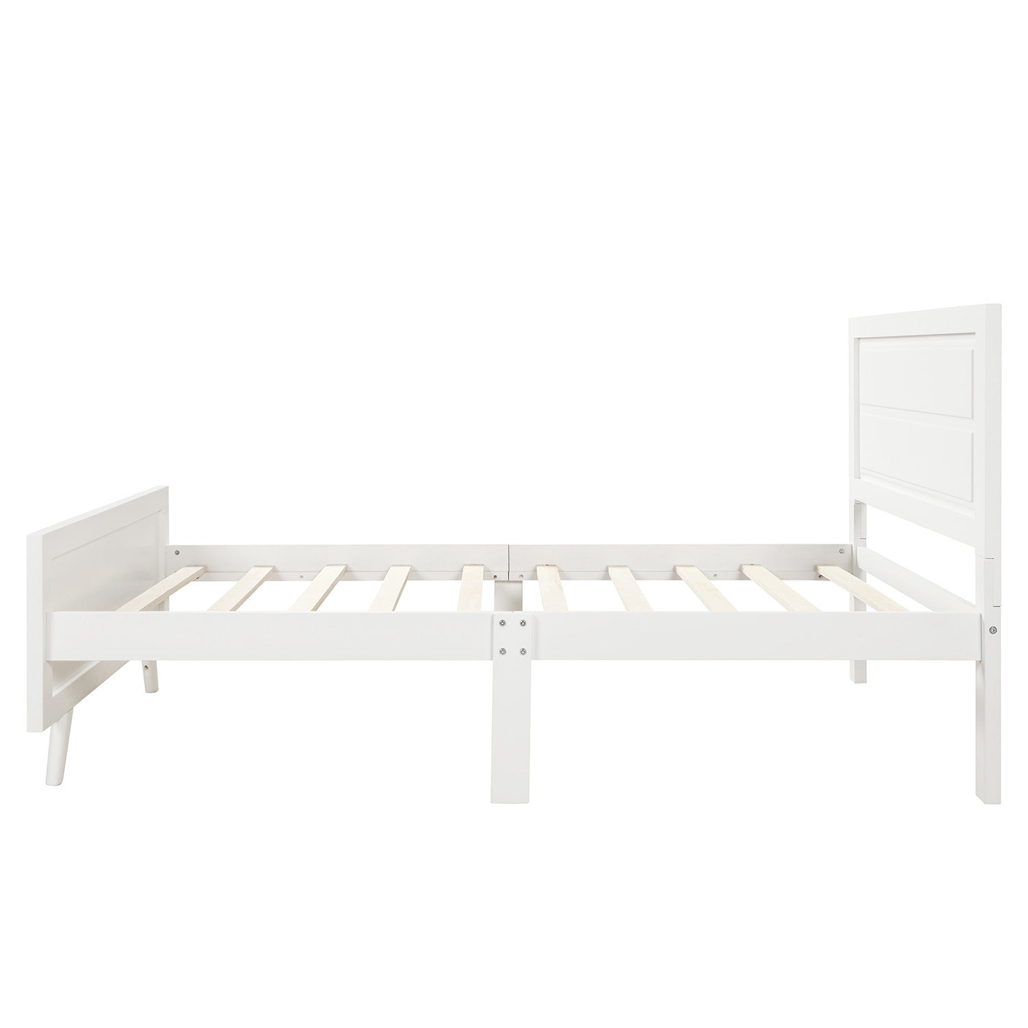 Wood Platform Bed Twin Bed Frame Mattress Foundation with Headboard and Wood Slat Support (White)