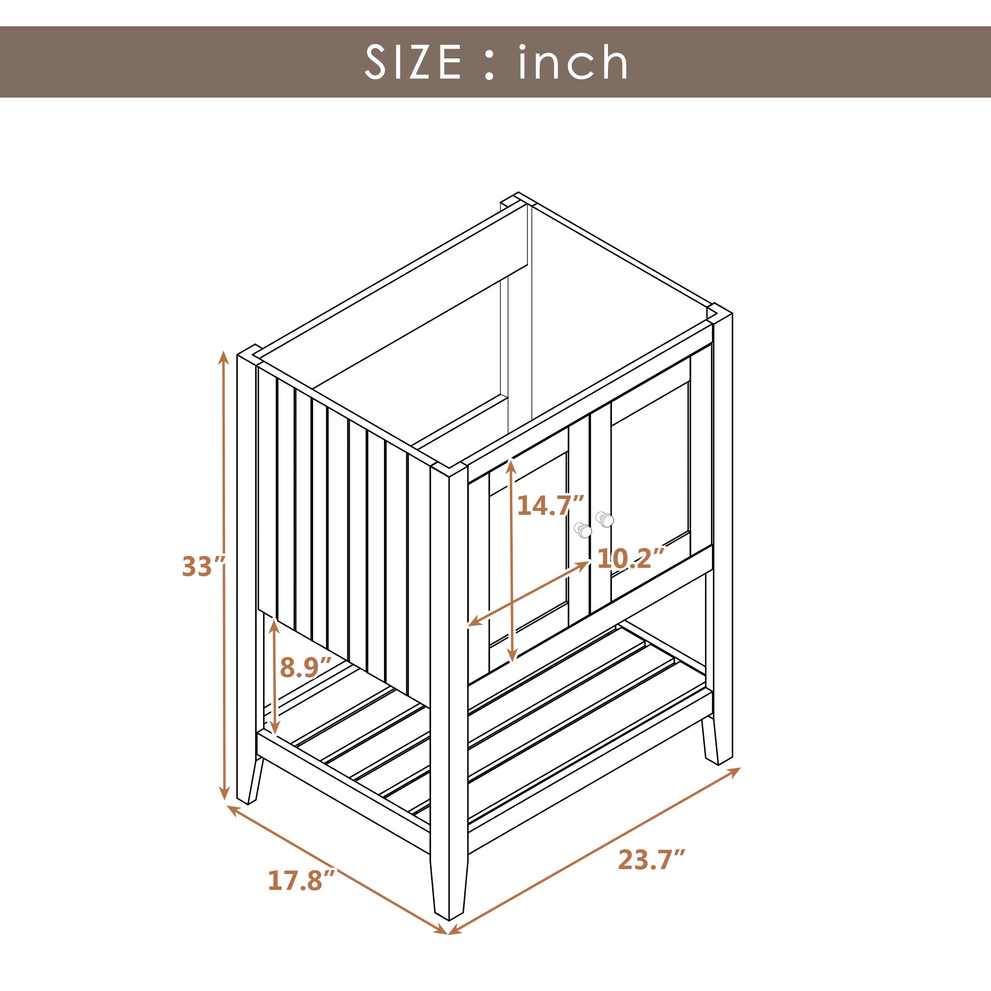 24" Bathroom Vanity Base Only, Soild Wood Frame, Bathroom Storage Cabinet with Doors and Open Shelf, White