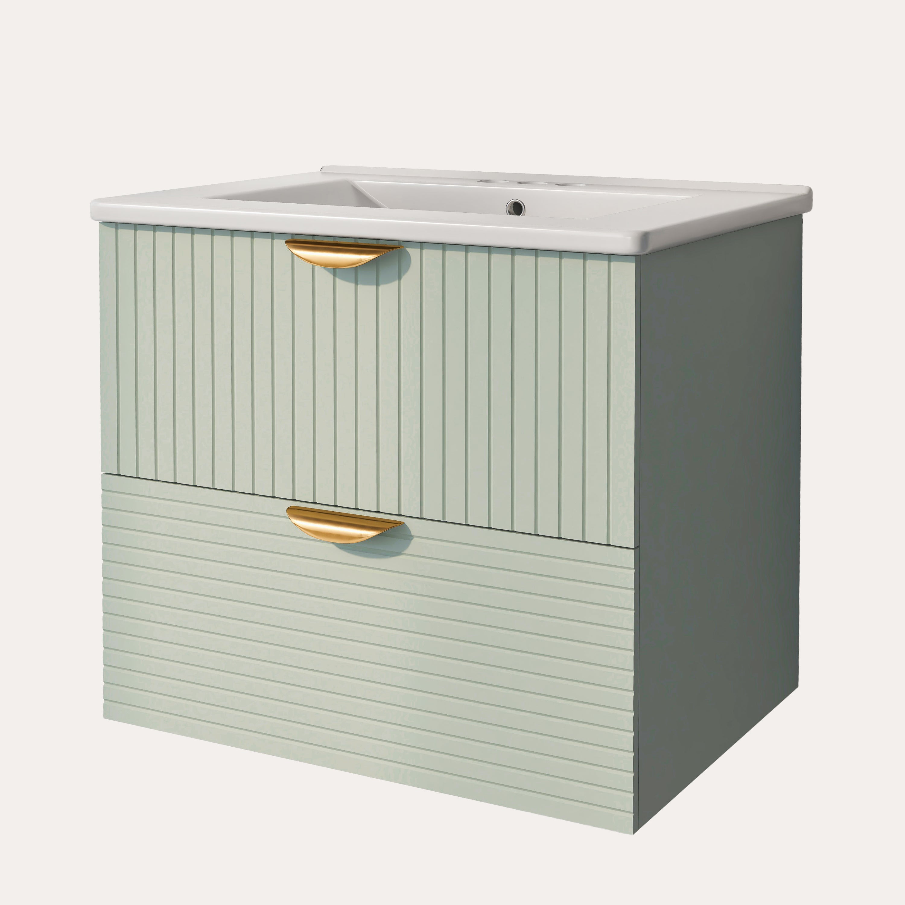 Modern 24-Inch Wall-Mounted Bathroom vanity with 2 Drawers, Green - Ideal for Small Bathrooms