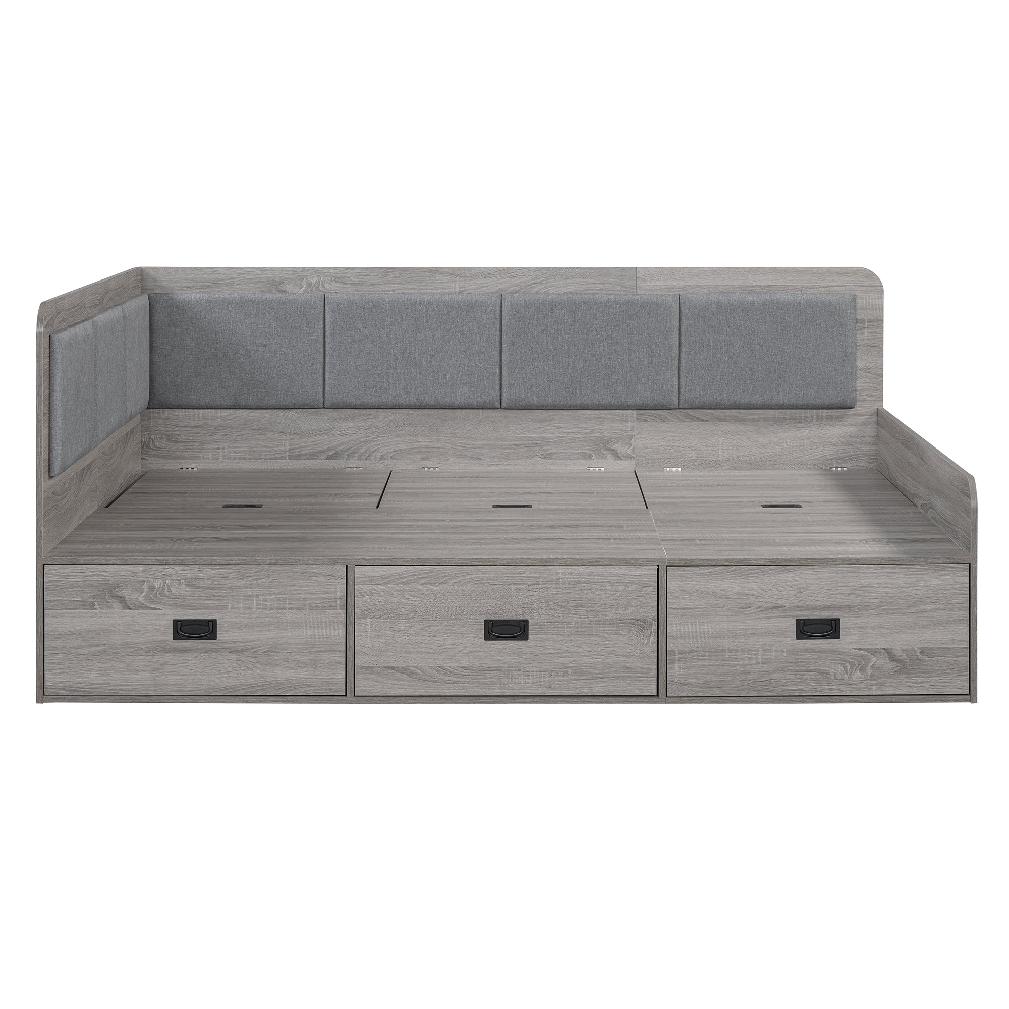 Full Size Daybed with Three Drawers and Three Storage Compartments, Gray