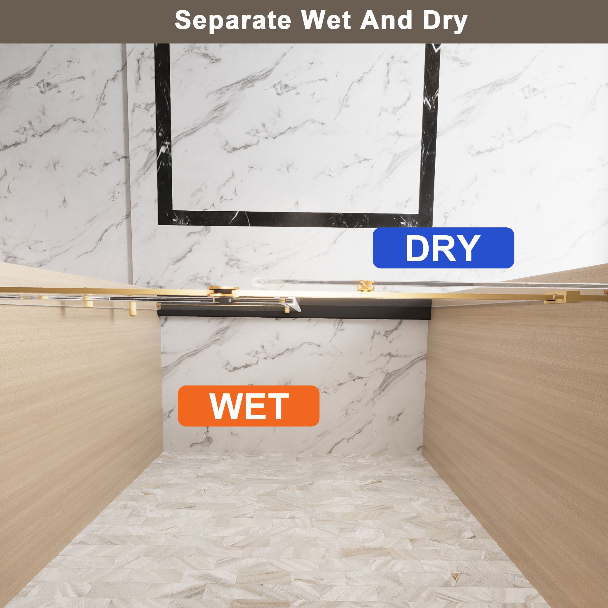 48 x 76 in Frameless Single Sliding Square-Tube Shower Door - 48 x 76 in / Brushed Gold / Square Tube view 6