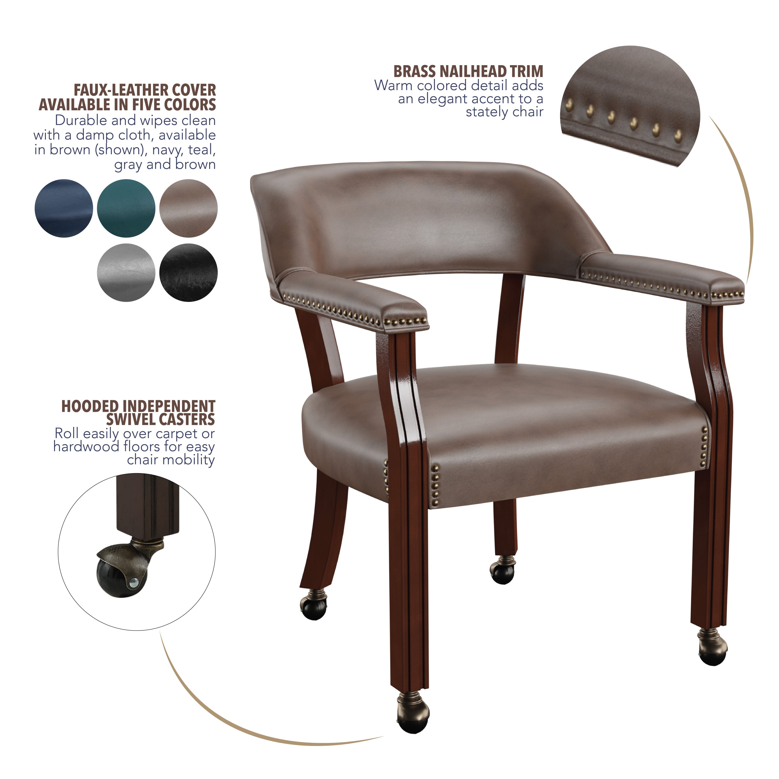 Tournament - Arm Chair With Casters - Dark Brown