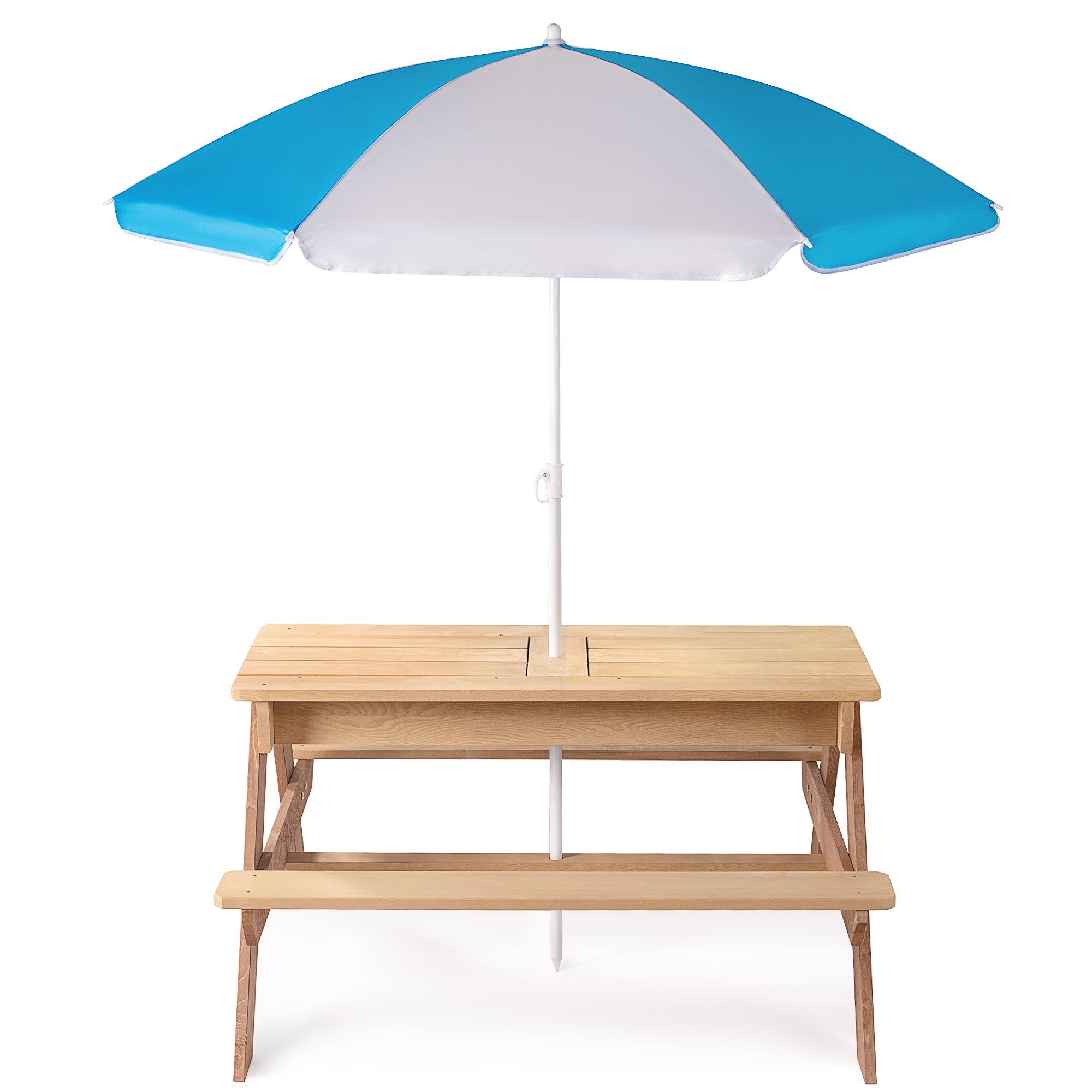 3-in-1 Kids Outdoor Wooden Picnic Table With Umbrella, Convertible Sand & Wate, Gray ASTM & CPSIA CERTIFICATION