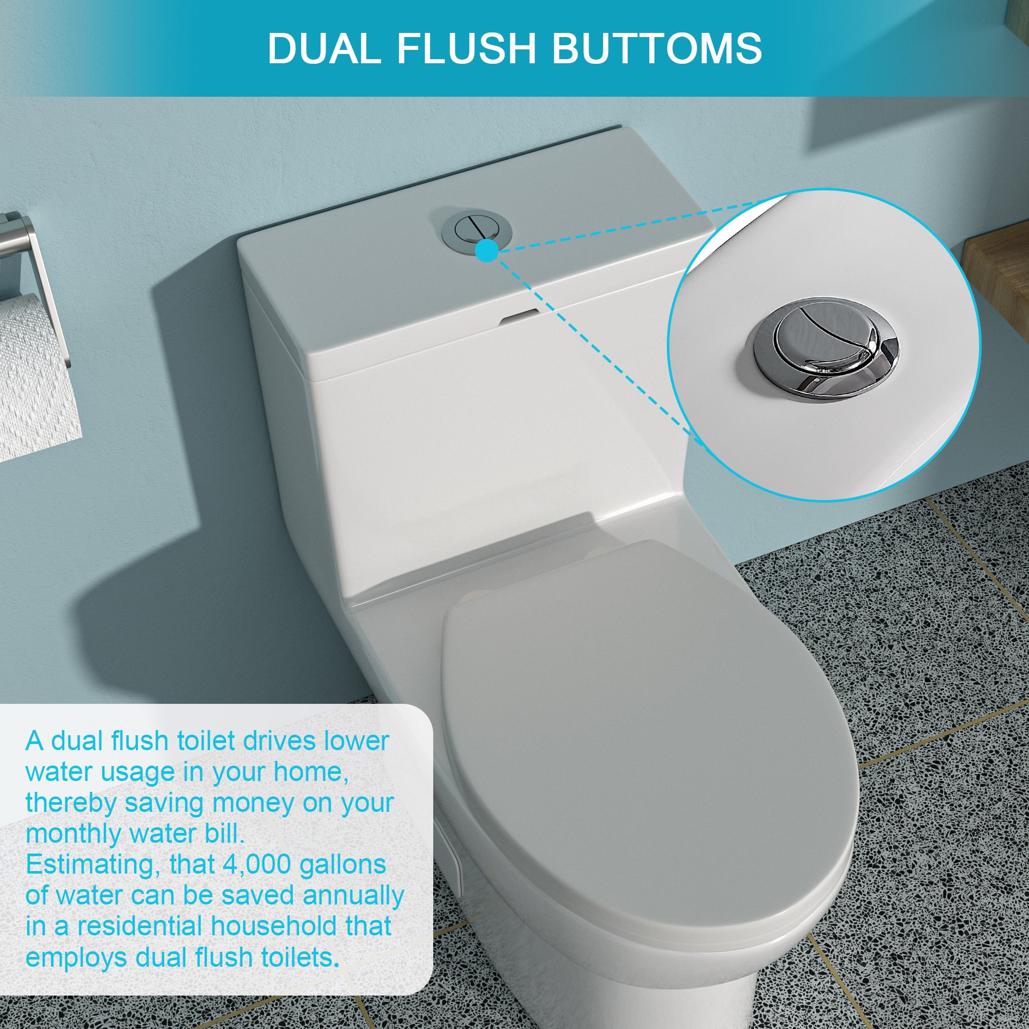 Ceramic One Piece Toilet,Dual Flush with Soft Clsoing Seat