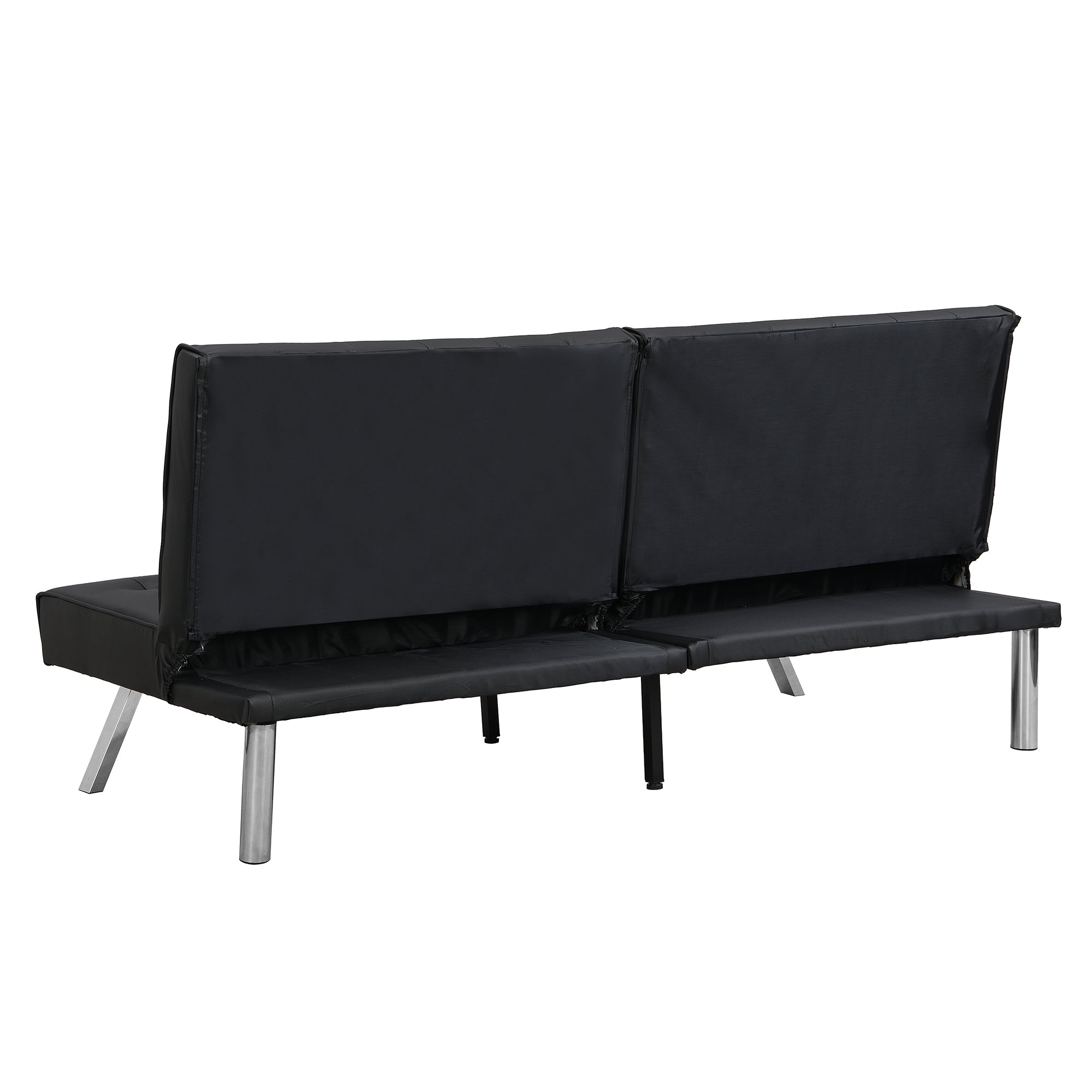 WOOD FRAME, STAINLESS LEG, FUTON, SOFA BED BLACK PVC