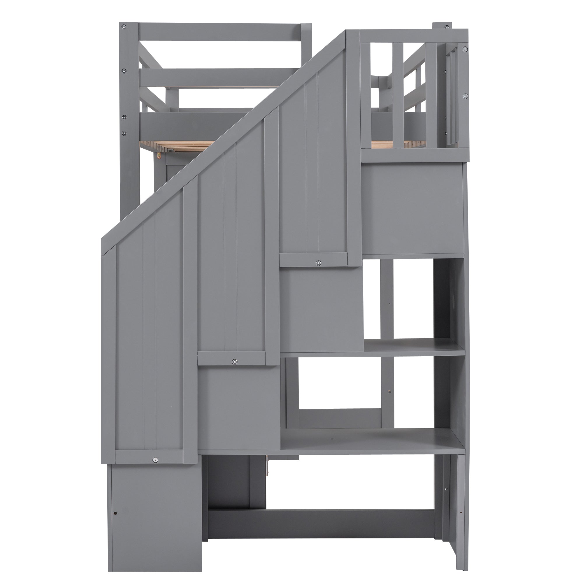 Twin Size Loft Bed with Wardrobe and Staircase, Desk and Storage Drawers and Cabinet in 1,Gray