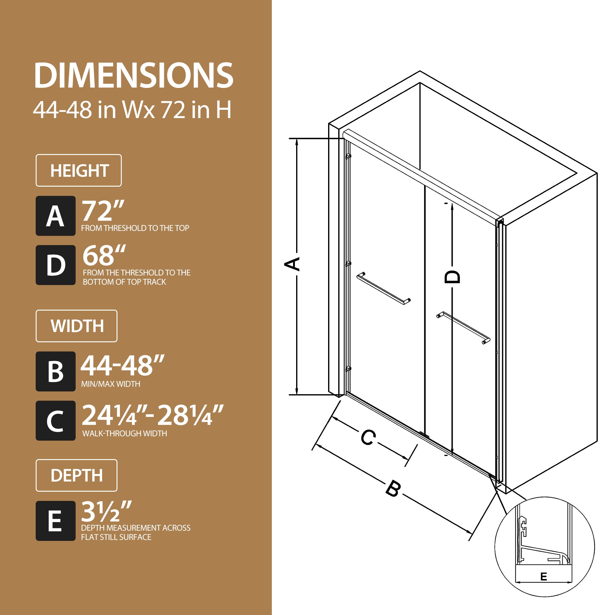 44-60 x 72 in Aluminum-Framed Double Sliding Shower Door - 44-48 x 72 in / Matte Black view 3