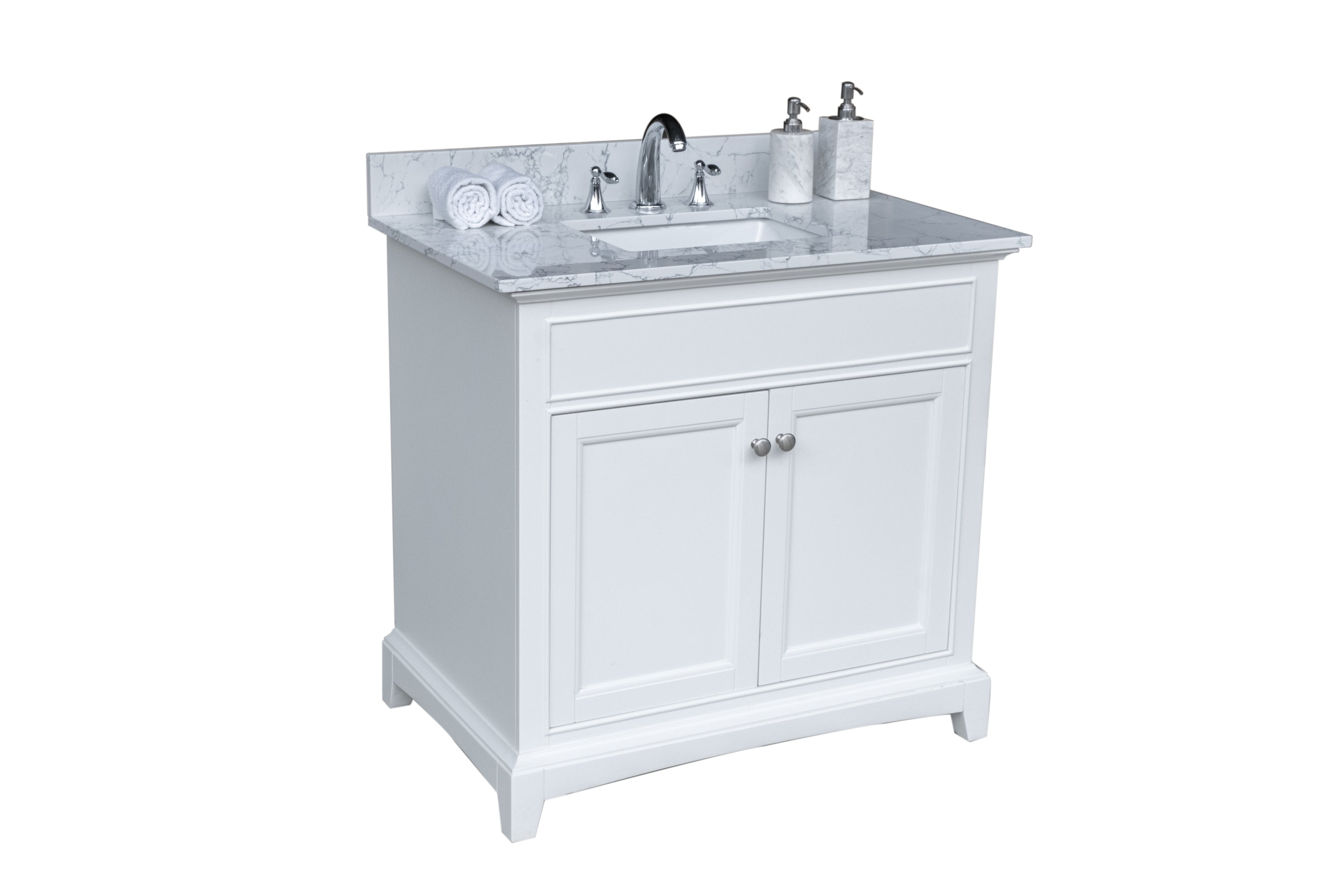 Montary 37"x 22" bathroom stone vanity top Carrara jade engineered marble color with undermount ceramic sink and 3 faucet hole with backsplash