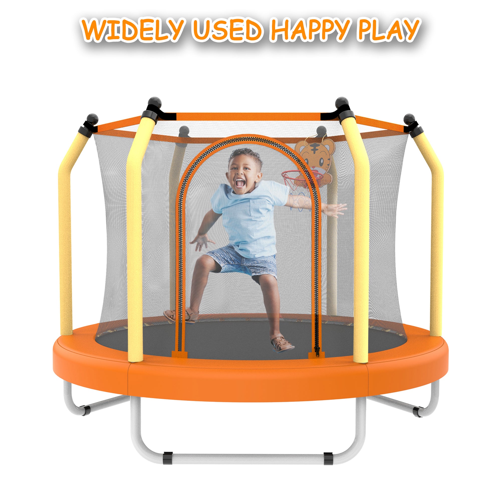 55-inch Trampoline for Kids Indoor & Outdoor Small Toddler Trampoline with Basketball Hoop