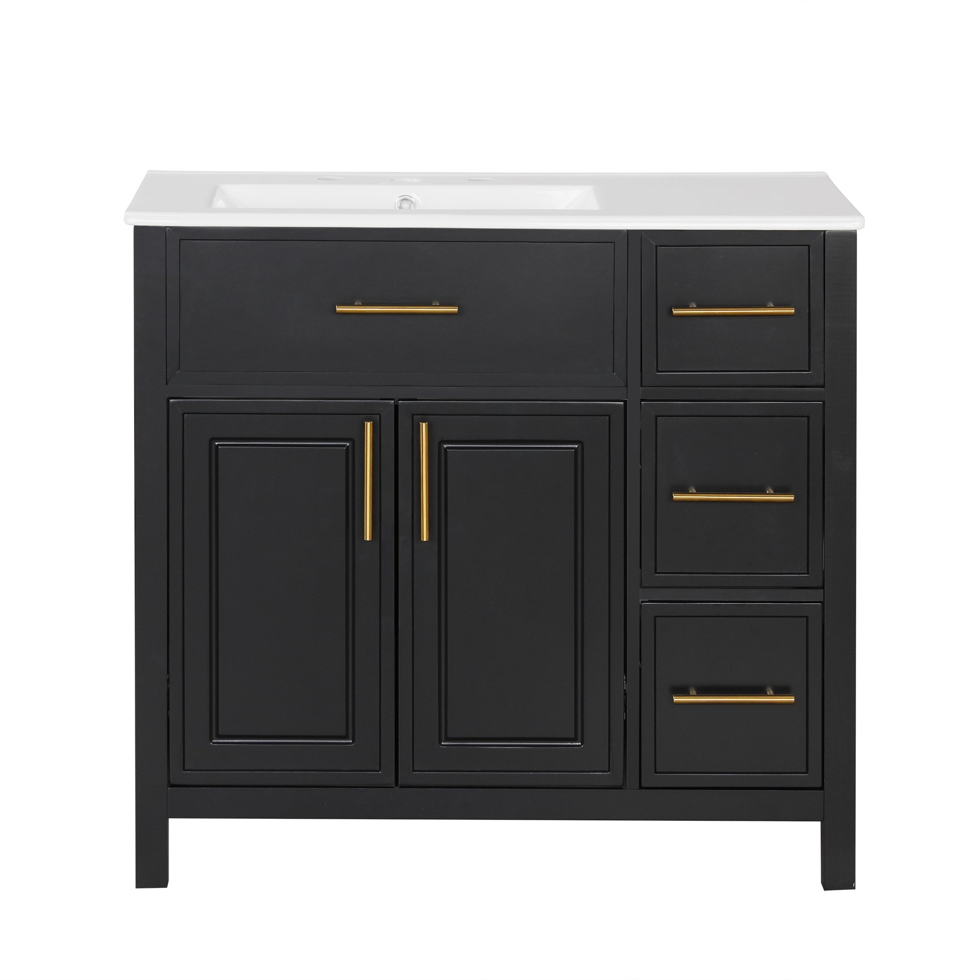 36" Bathroom Vanity with Sink Top, Bathroom Vanity Cabinet with Two Doors and Three Drawers, Solid Wood , MDF Boards ,One Package, Black