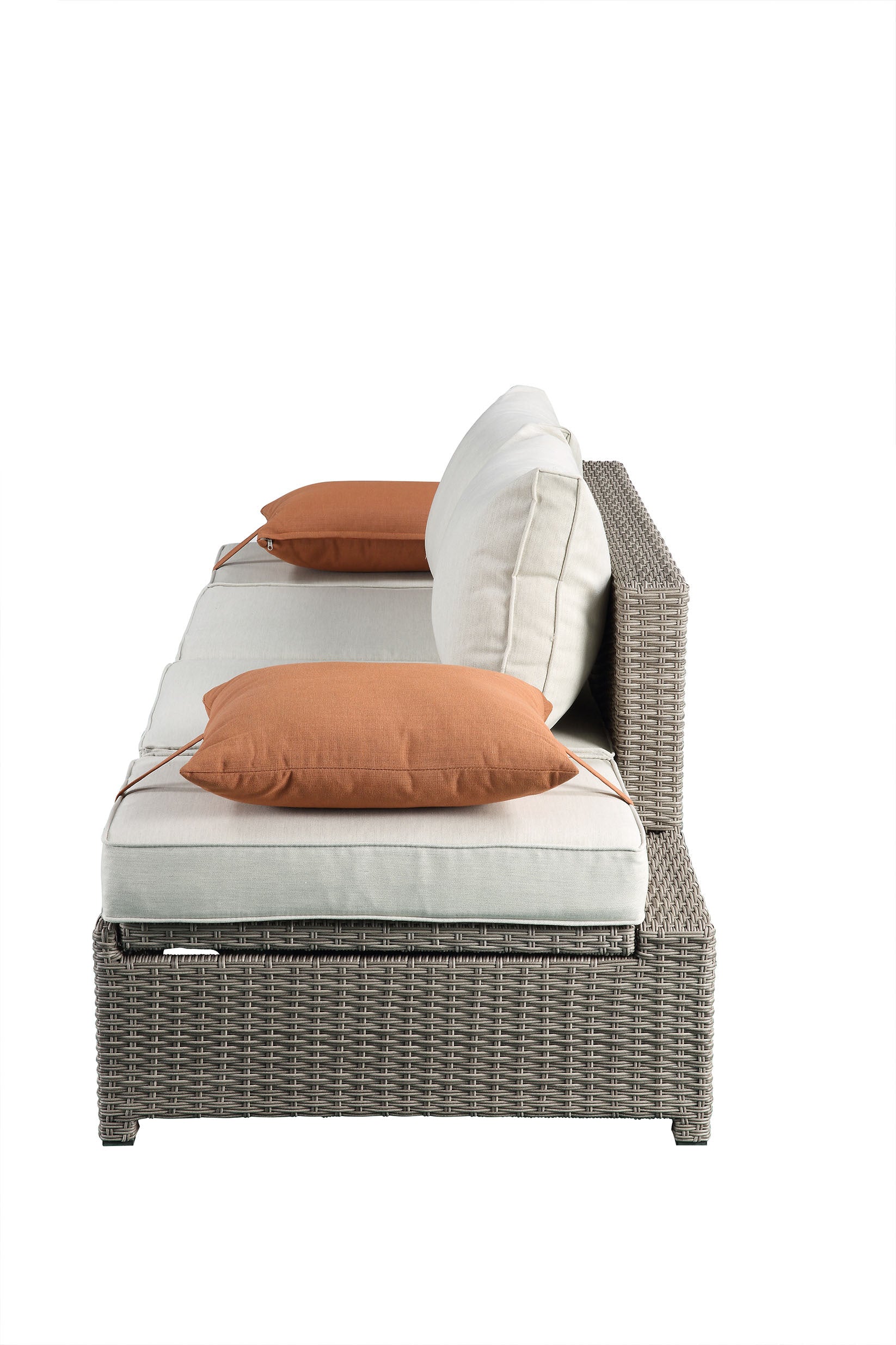 Salena Beige Fabric & Gray All-Weather Wicker Patio Sofa & Ottoman with 2 Toss Pillows