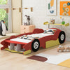 Twin Size Race Car-Shaped Platform Bed with Wheels,Red