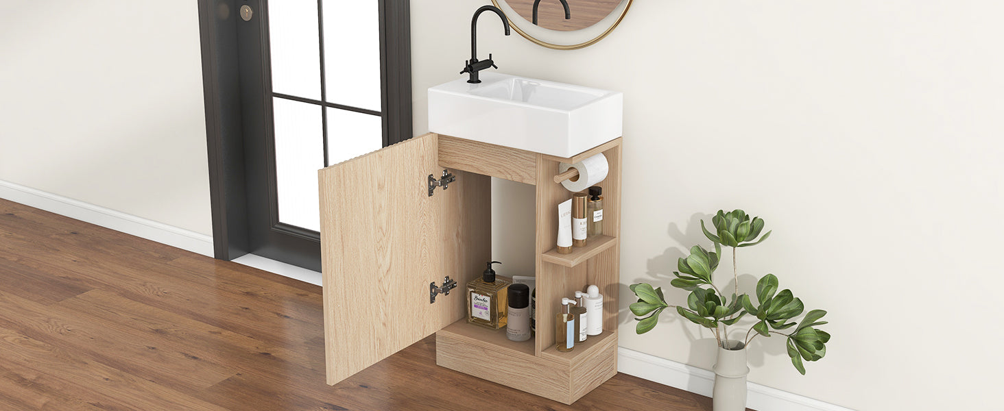 18.6" Bathroom Vanity with Sink, Bathroom Vanity Cabinet with Two-tier Shelf, Left or Right Orientation, Natural