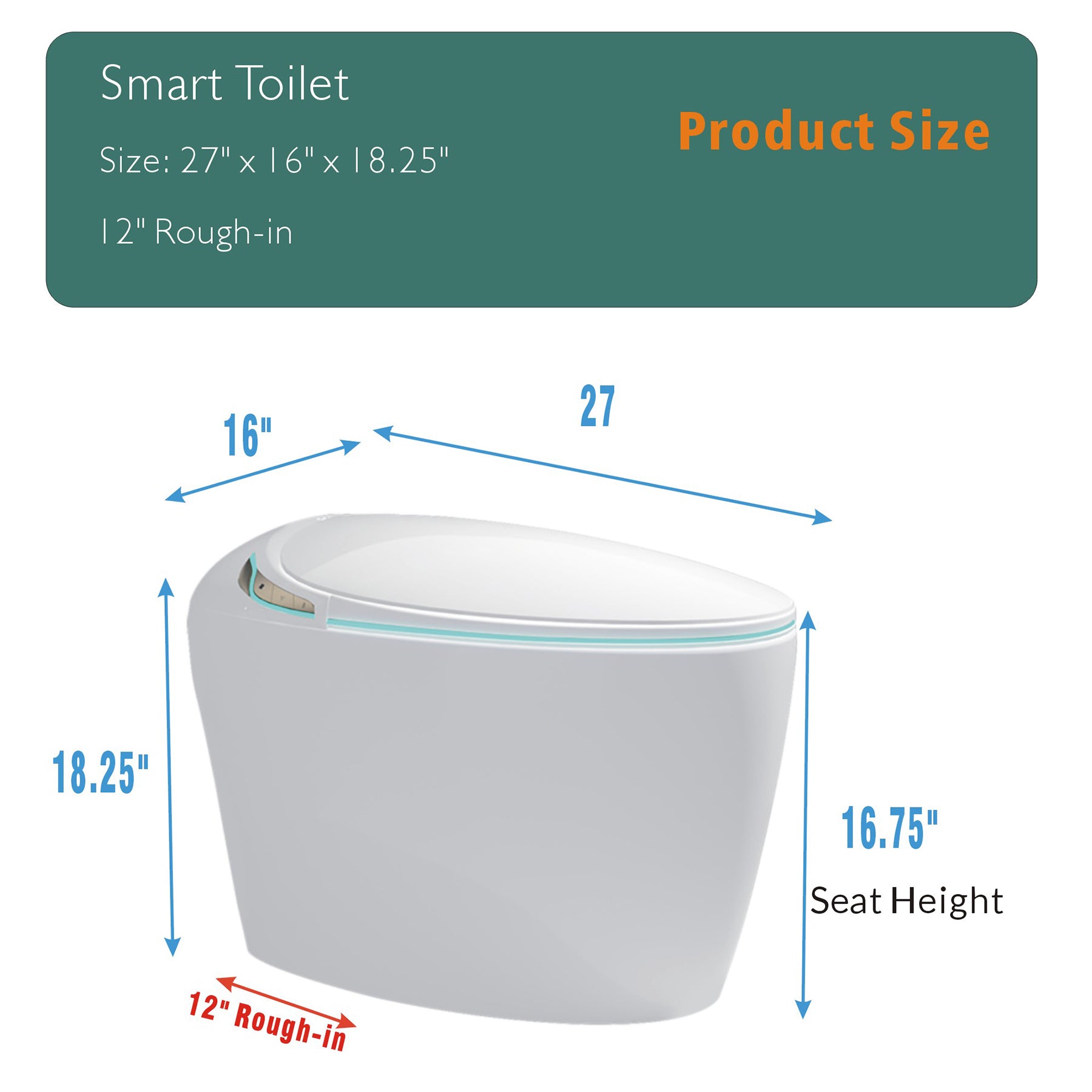 Unique Smart Toilet with Bidet Built In, Intelligent One Piece Toilet For Modern Bathroom, Auto Open/Close Seat, Foot Sensor, LED Display,Night Light, Warm Water & Dryer,White