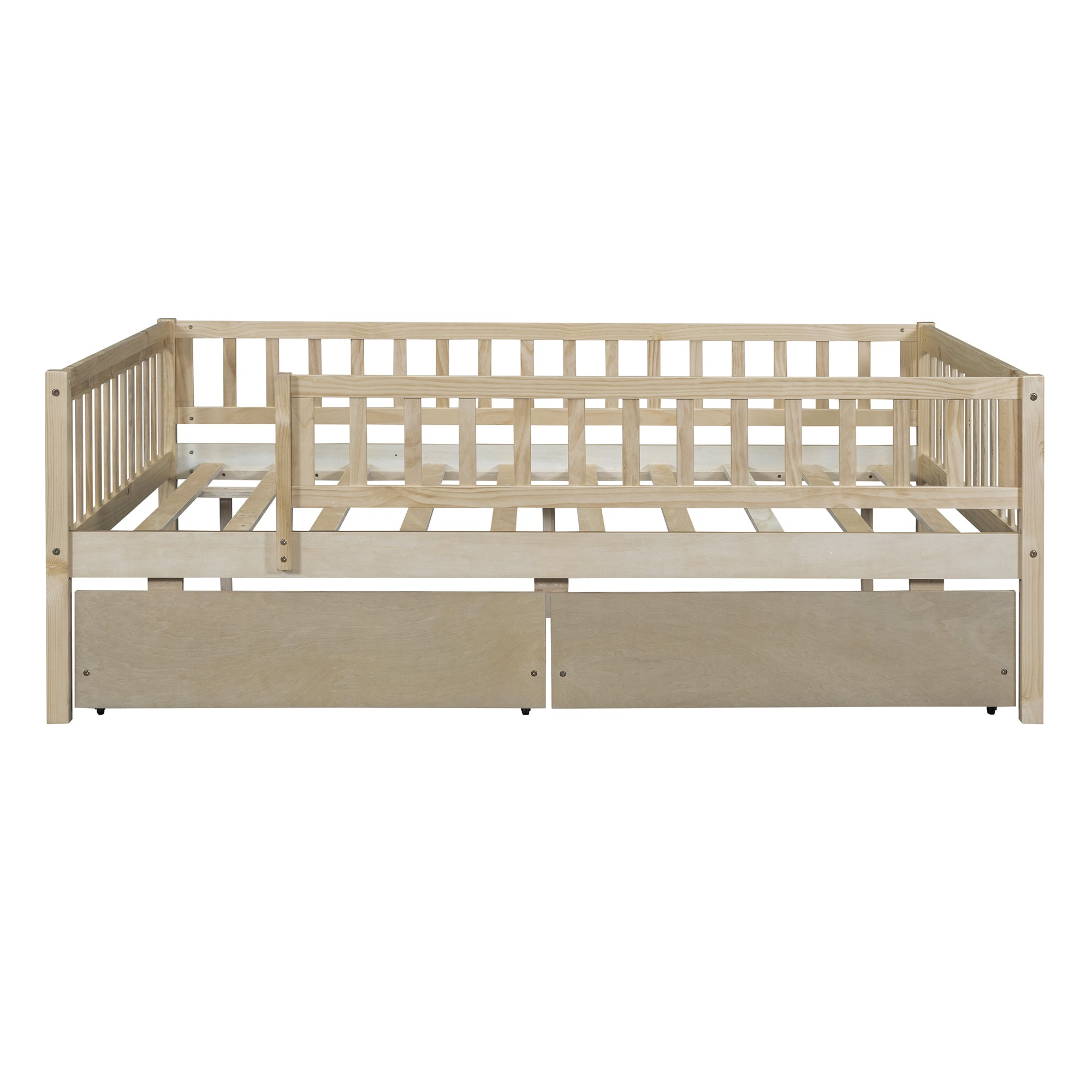 Full Size Daybed Wood Bed with Two Drawers, Natural