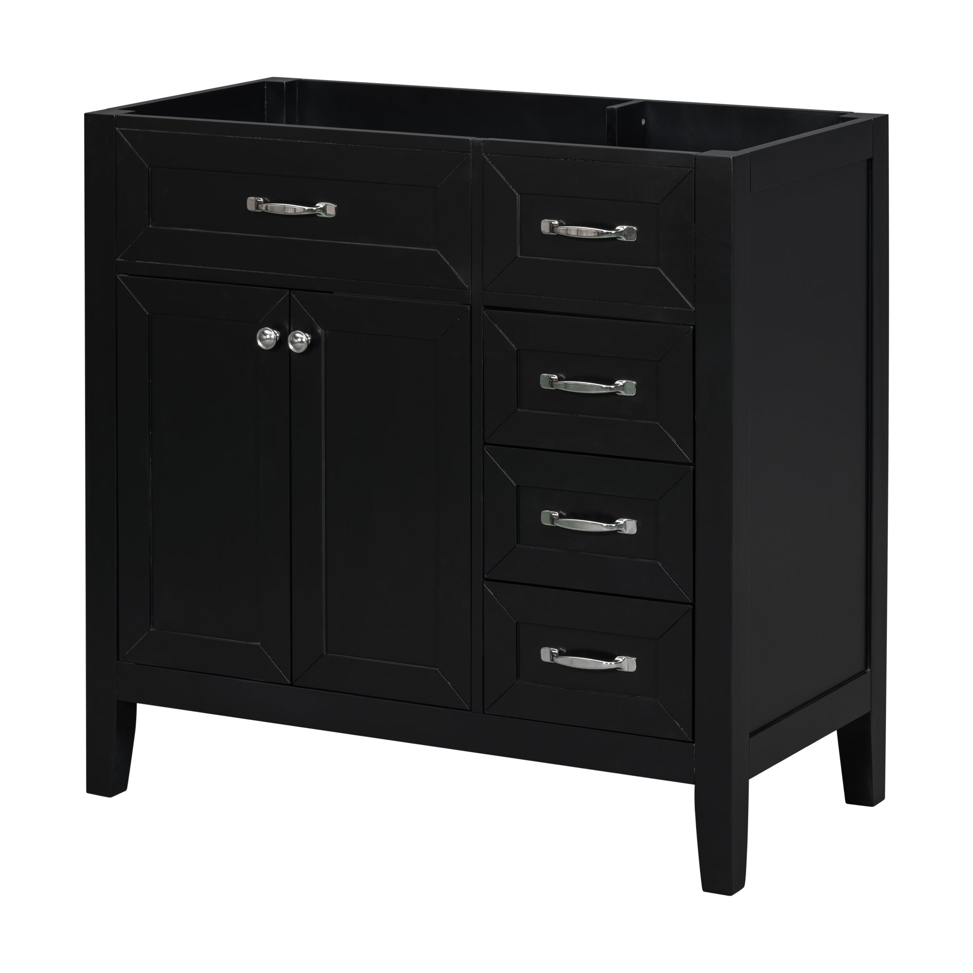 36" Bathroom Vanity without Sink, Cabinet Base Only, Bathroom Cabinet with Drawers, Solid Frame and MDF Board, Black