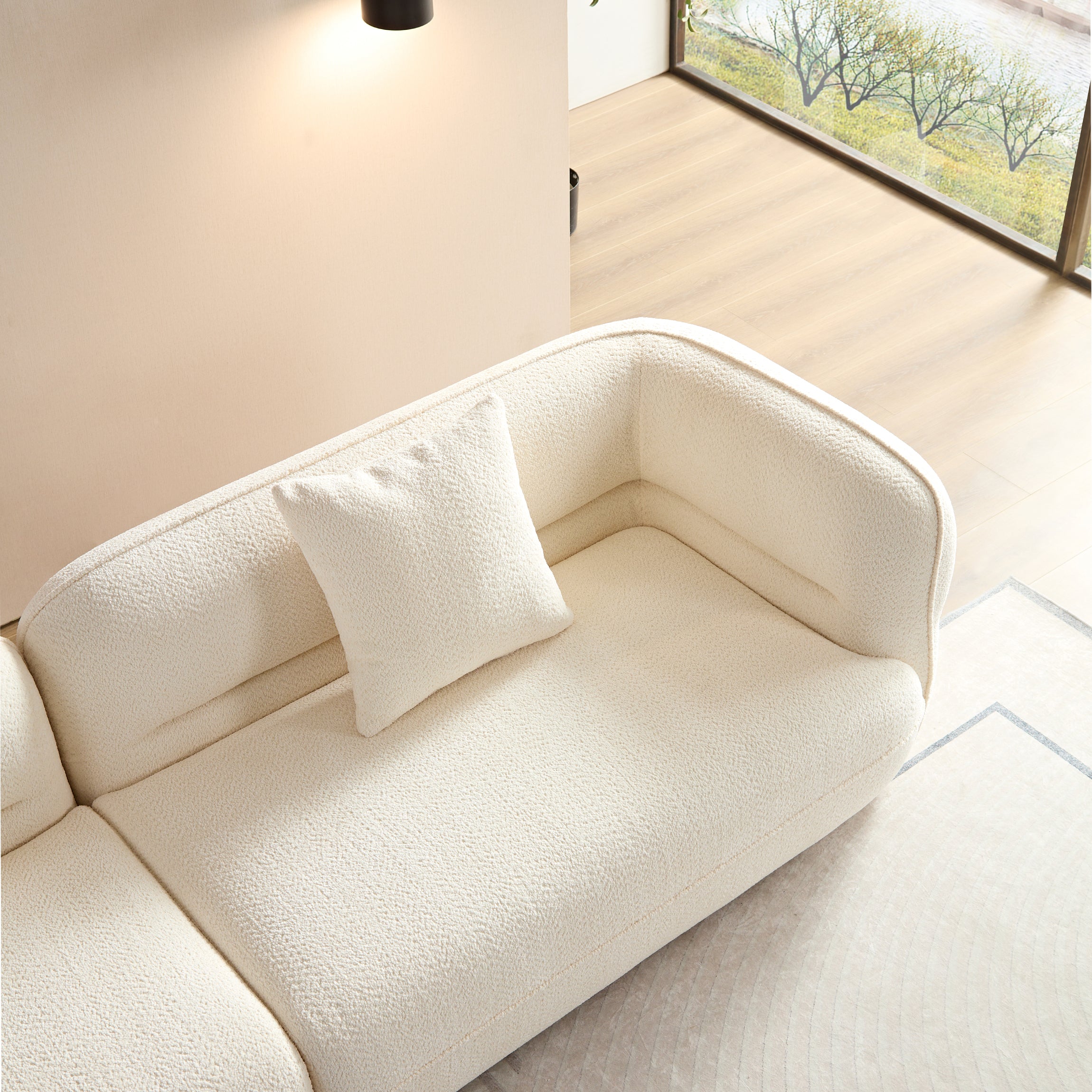 White sectional sofa, durable fabric, solid wood frame, high density sponge filler