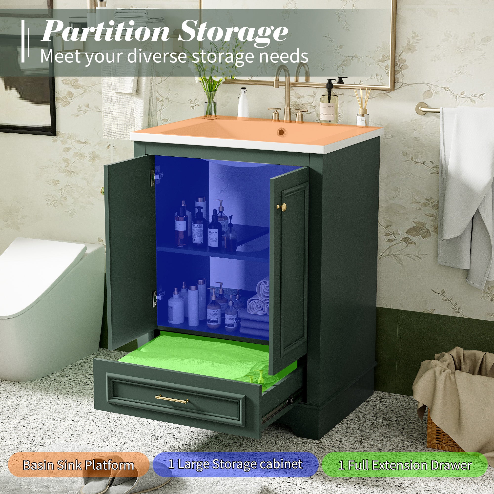 24-inch modern bathroom vanity side profile view