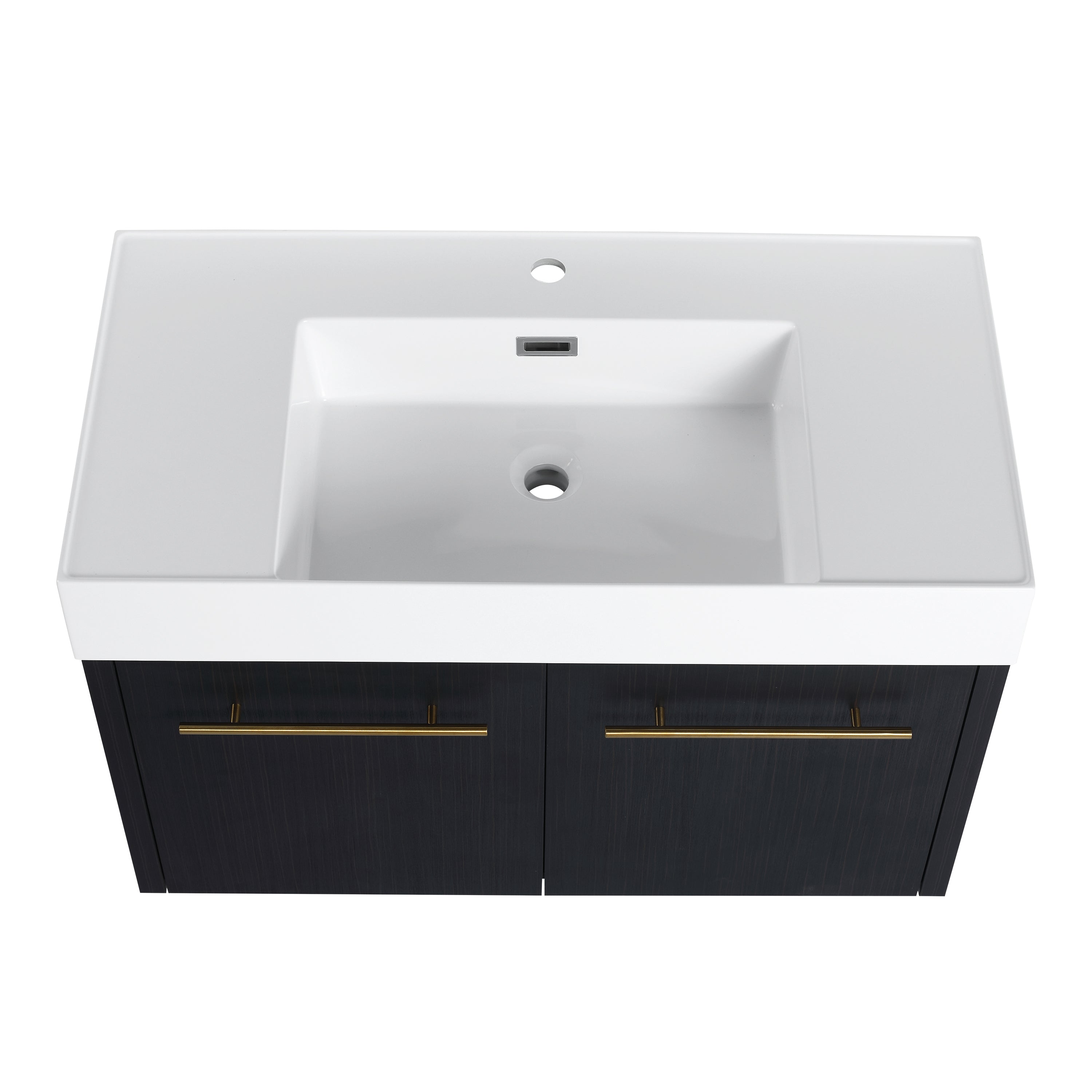 36 Inch Wall-Mounted Bathroom Vanity with Sink, Thick Edged Resin Basin, KD-Package