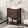 [VIDEO] 24" Brown Modern Sleek Bathroom Vanity Elegant Ceramic Sink with Solid Wood Frame Open Style Shelf (OLD SKU: JL000004AAD)