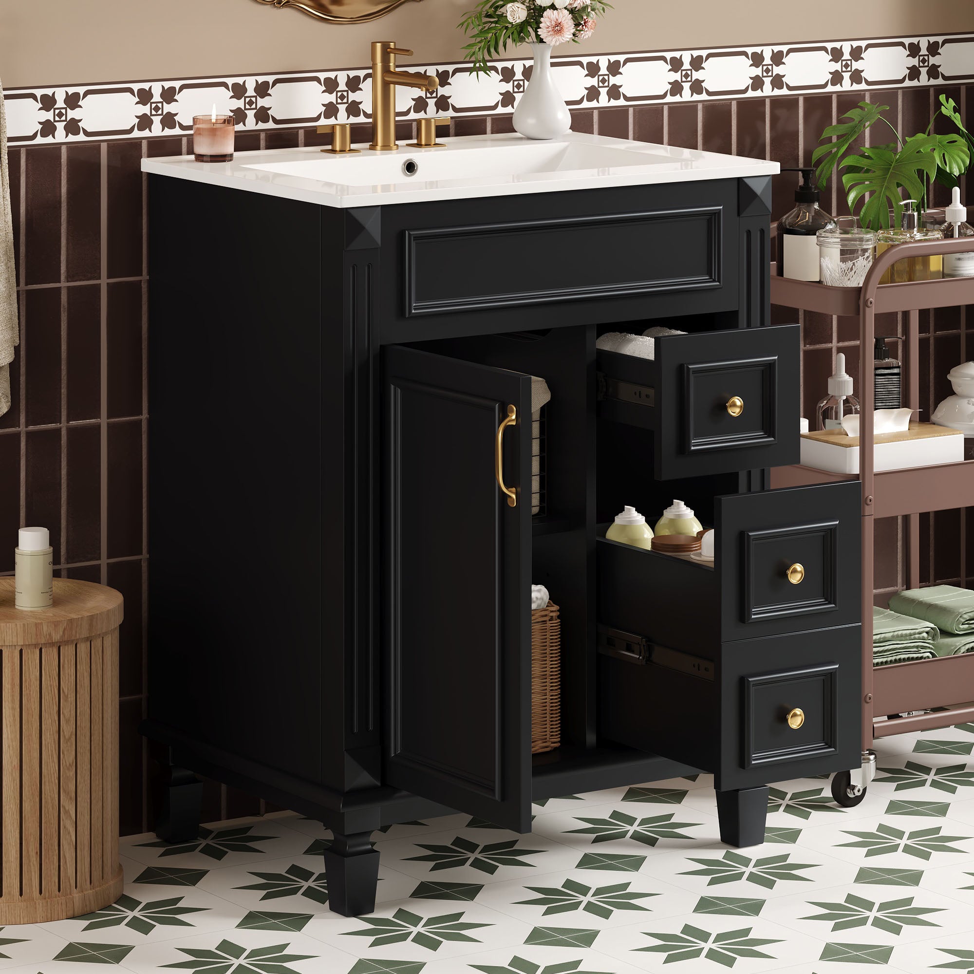 24 in. bathroom vanity ceramic sink basin, top view