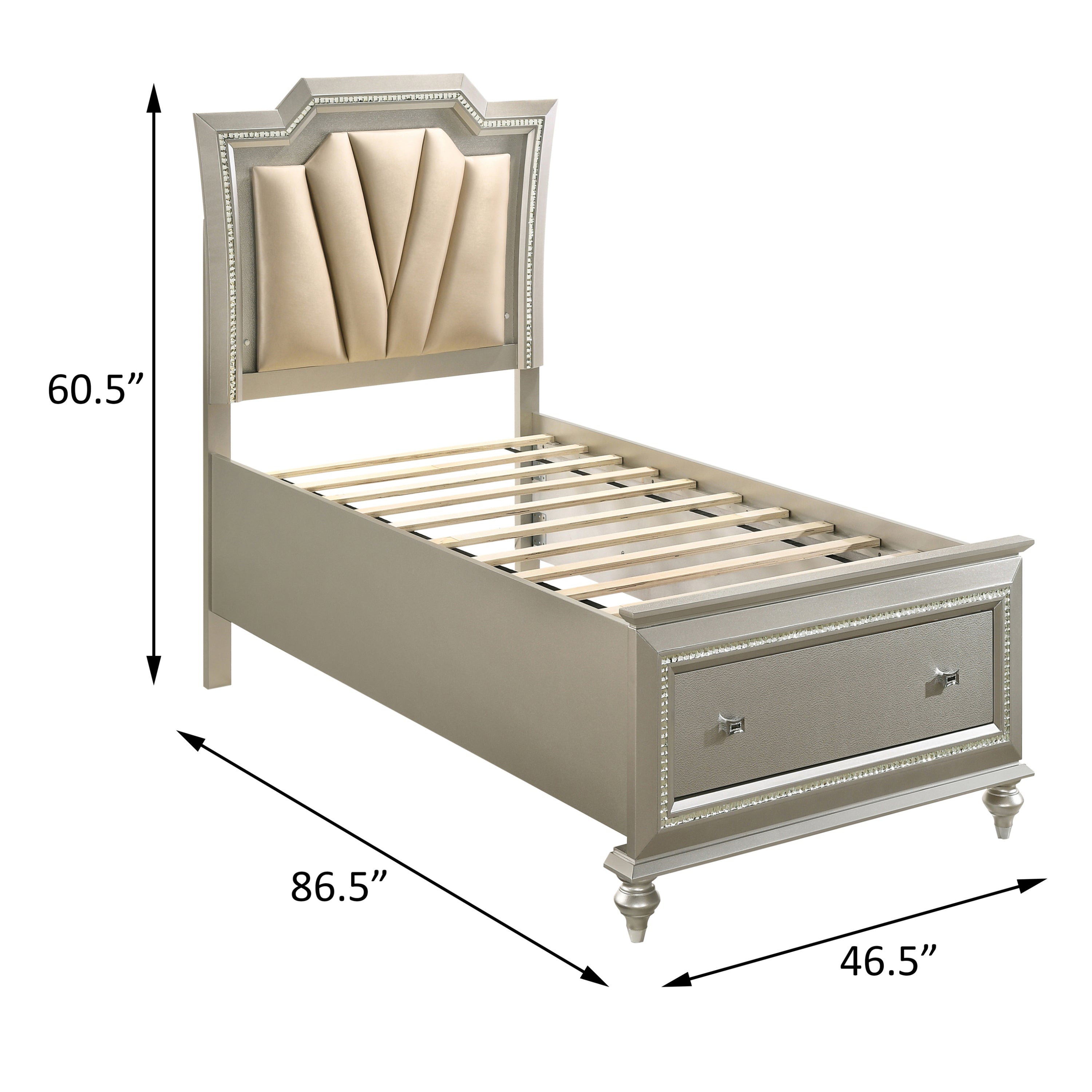 Beige and Champagne Storage Bed with LED Lighting