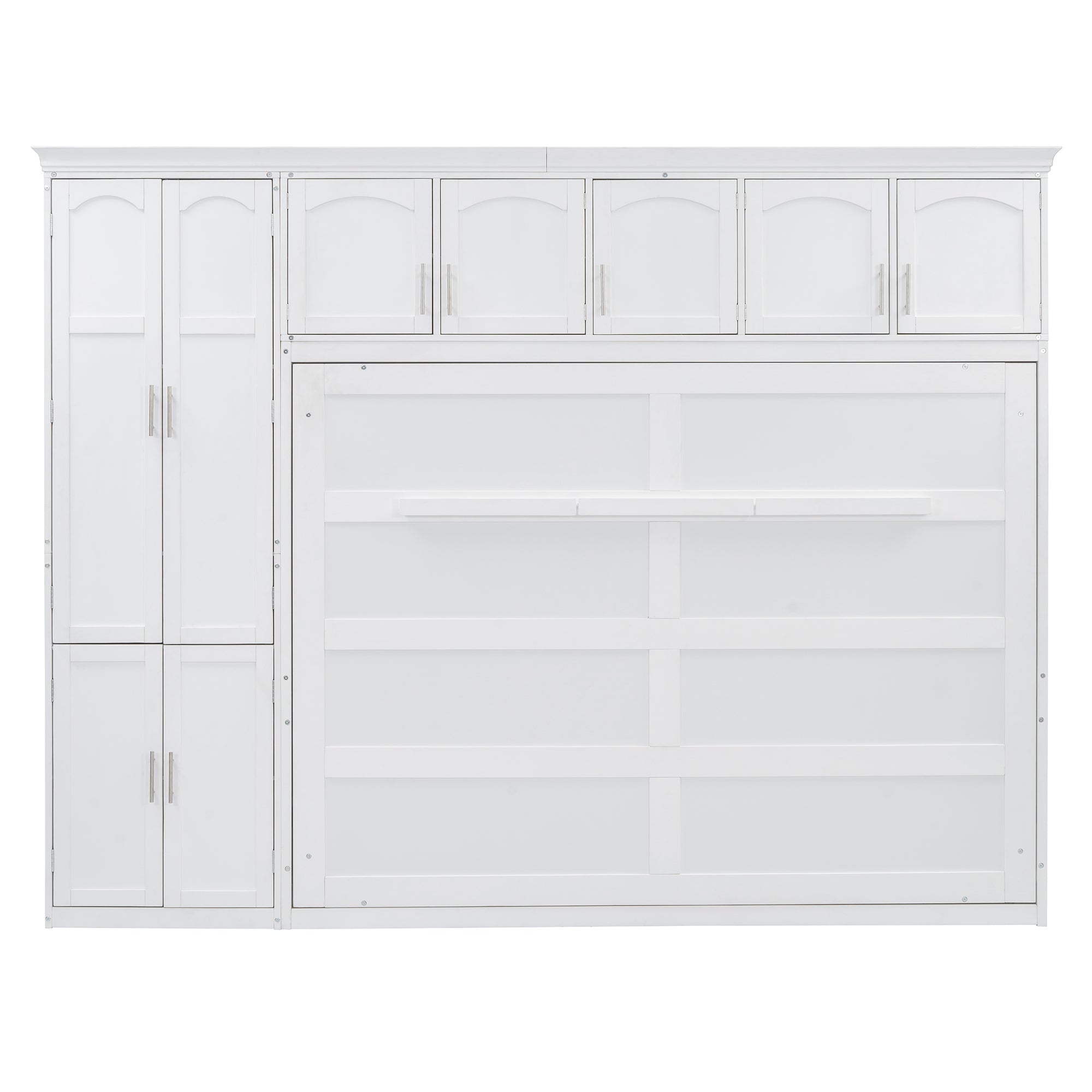 Queen Size Murphy Bed Wall Bed with Cabinets,White