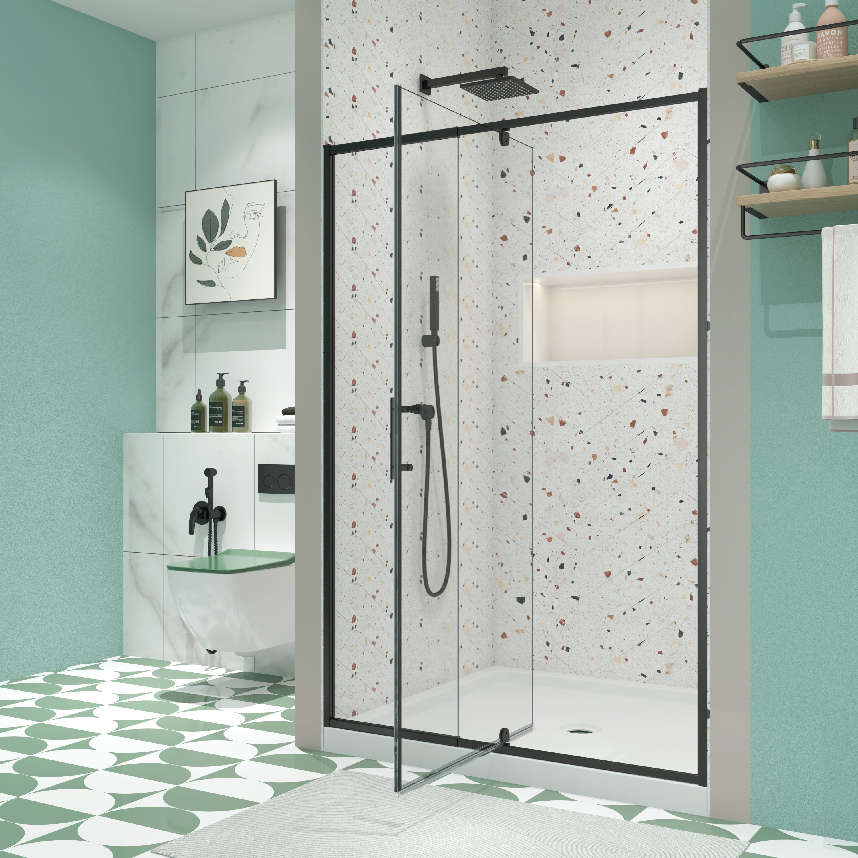 50-54" W x 71" H Pivot Swing Glass Shower Door, Pivot Frame Sliding Shower Door with 1/4"(6mm) Clear SGCC Tempered Glass