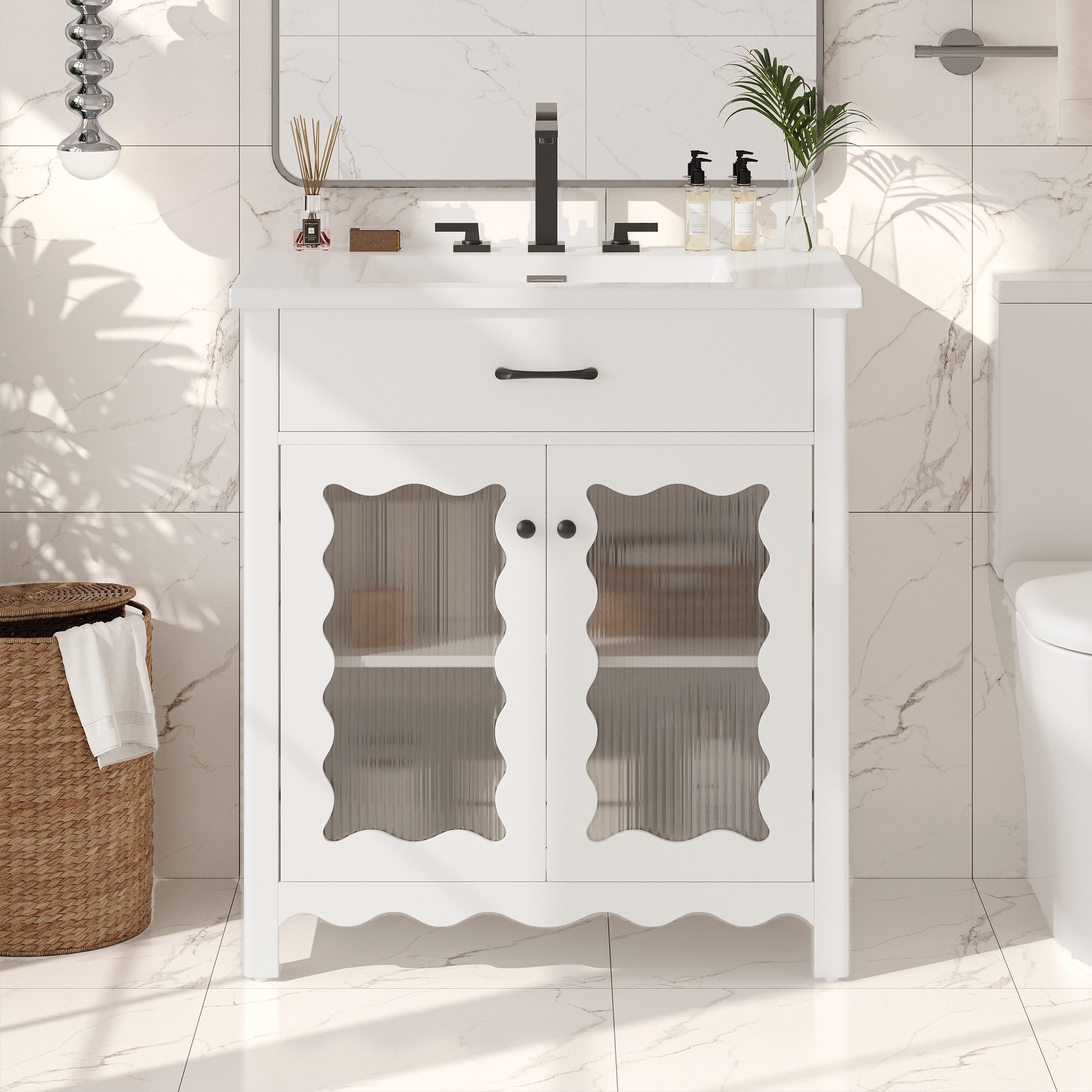 30 inch white bathroom vanity detail view 2