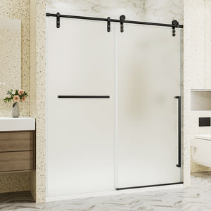 56-60 x 75 in Frosted Frameless Sliding Shower Door - 56-60 x 75 in / Matte Black / Frosted Glass view 1