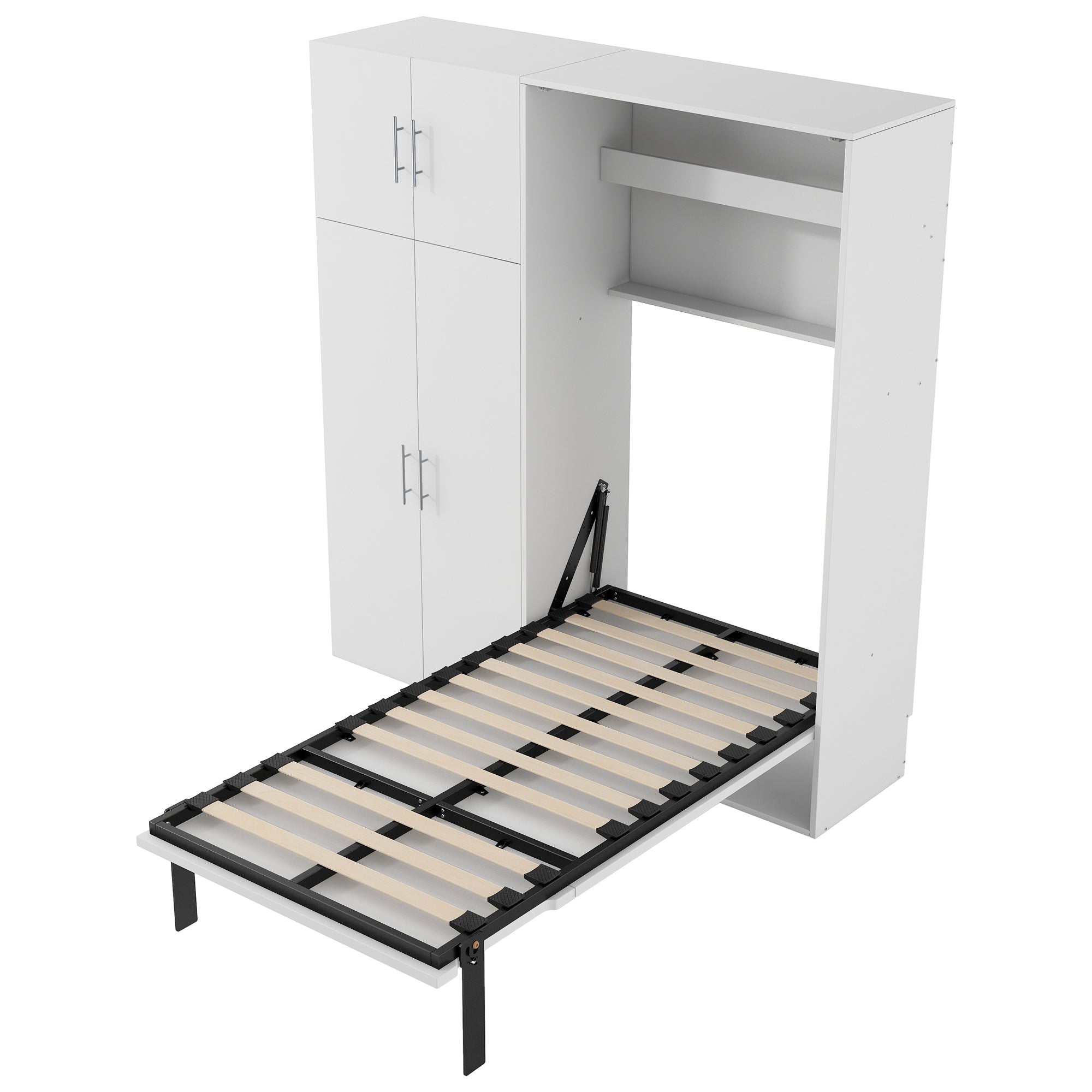 Twin Size Murphy Bed with Lockers and Wardrobes, White