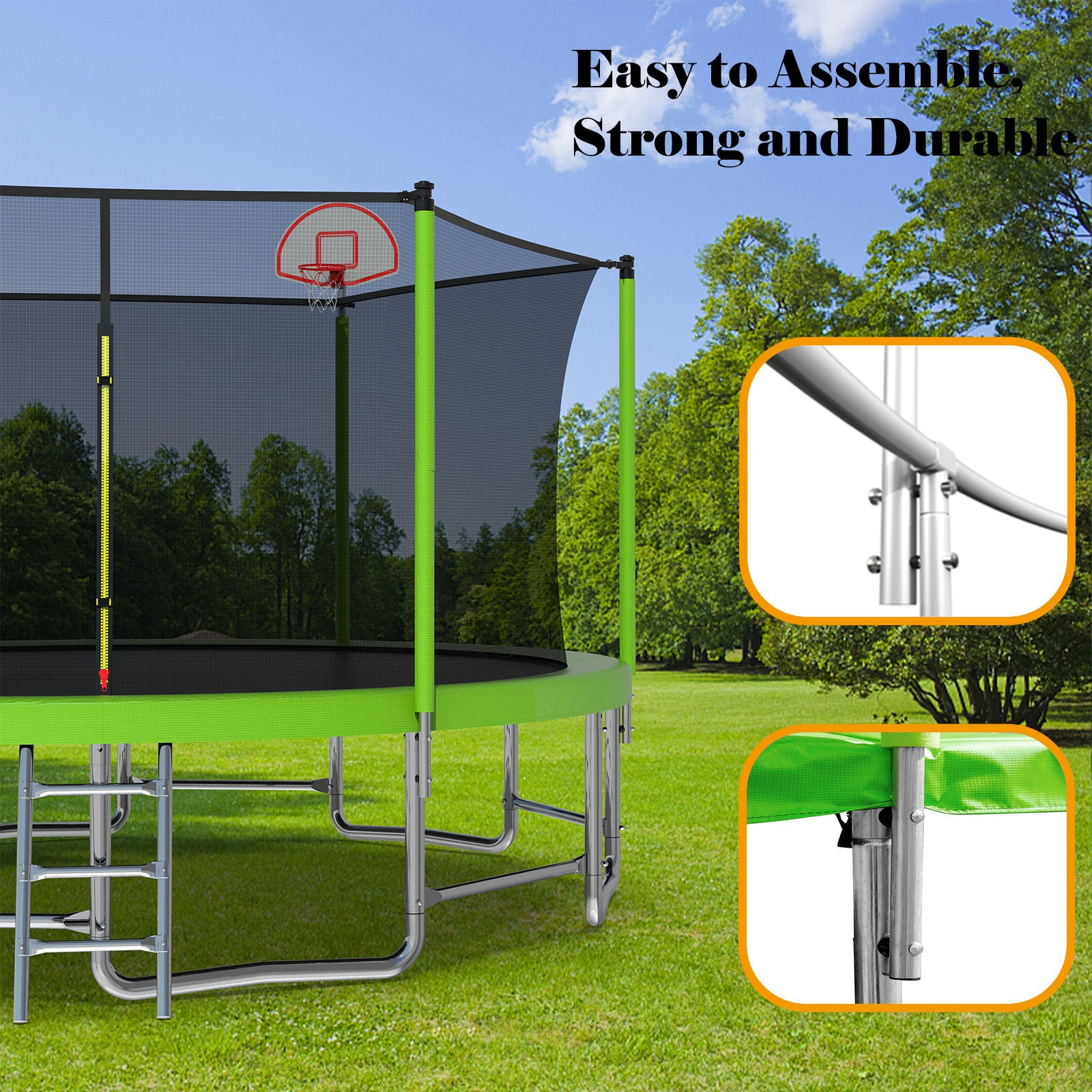 16FT Trampoline with Balance Bar & Basketball Hoop&Ball, ASTM Approved Reinforced Type Outdoor Trampoline with Enclosure Net