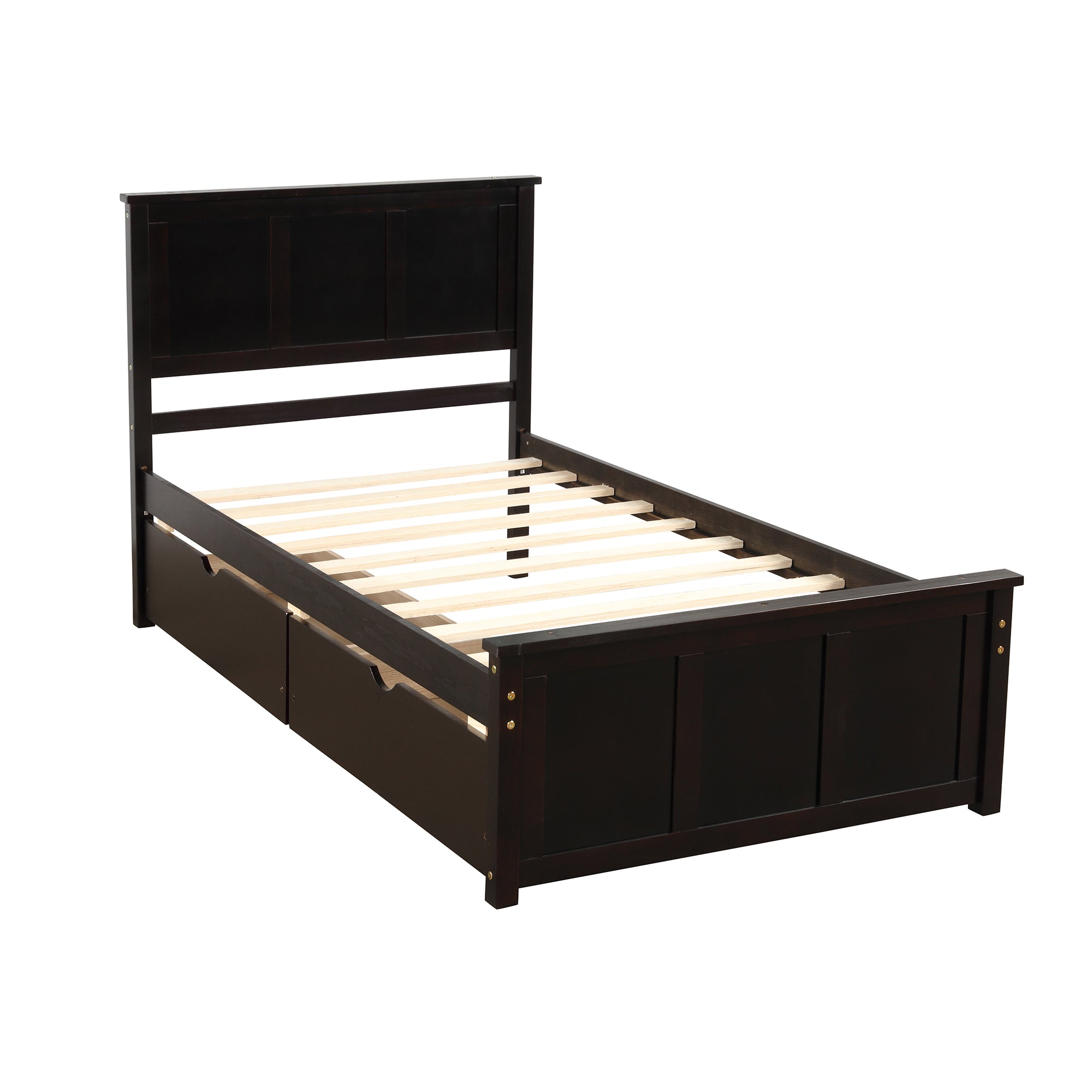 Platform Storage Bed, 2 drawers with wheels, Twin Size Frame, Espresso (New SKU:WF283062AAP)