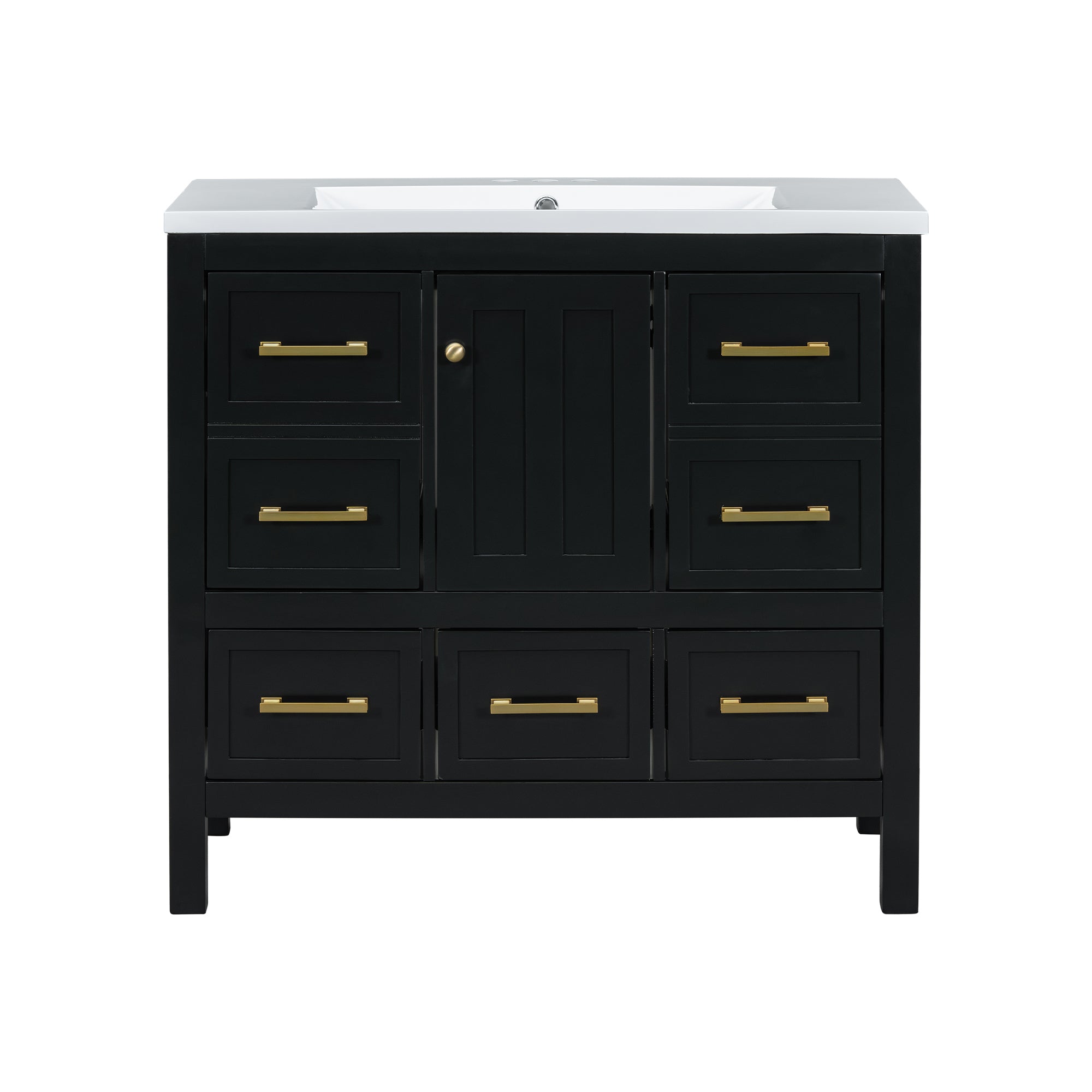 36'' Bathroom Vanity with Resin Sink Combo, Solid Wood Frame Bathroom Storage Cabinet, Freestanding Vanity Set with 5 Drawers& Soft Closing Doors (Same as N710S136002B )