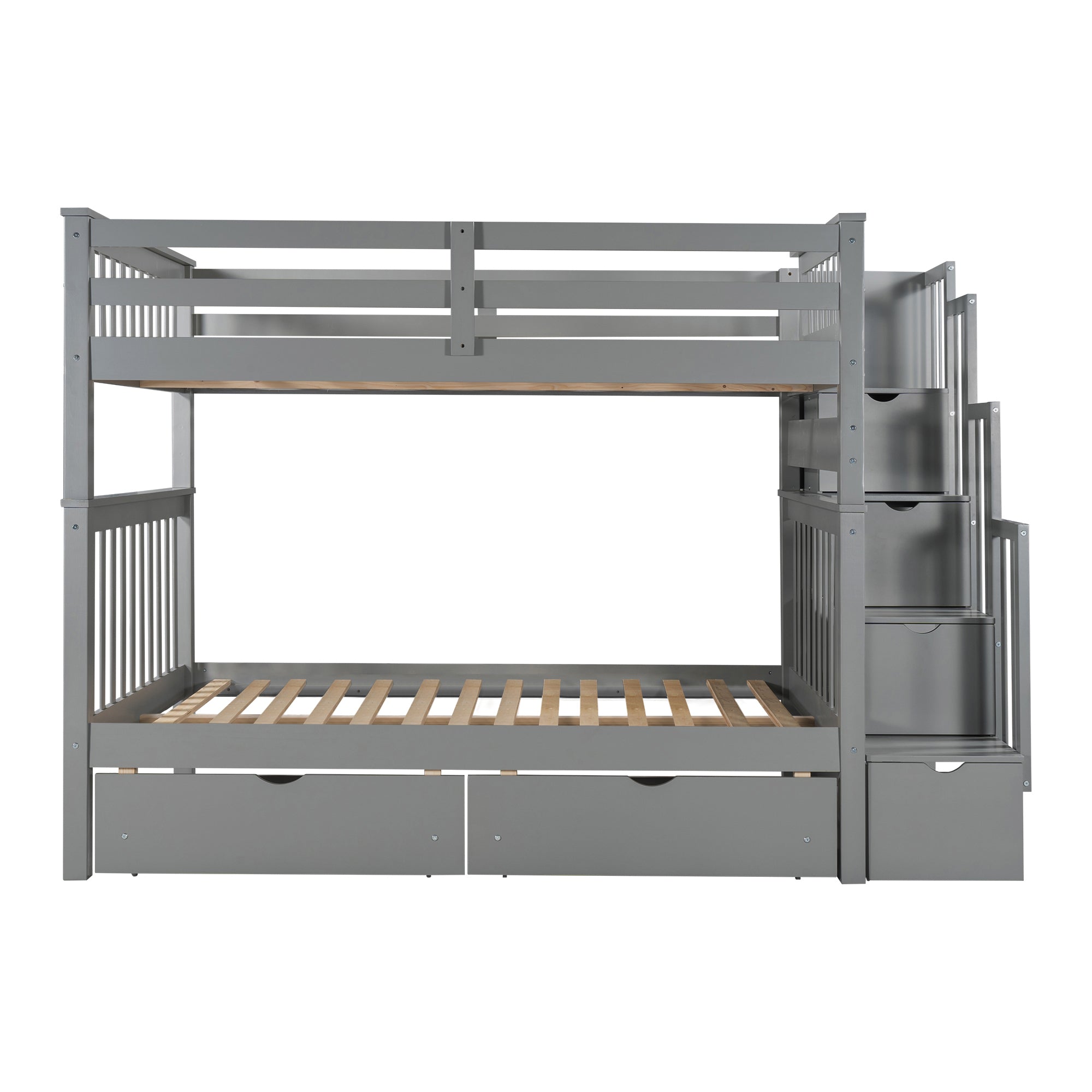 Full Over Full Bunk Bed with Shelves and 6 Storage Drawers, Gray(Old SKU:LP000046AAE)