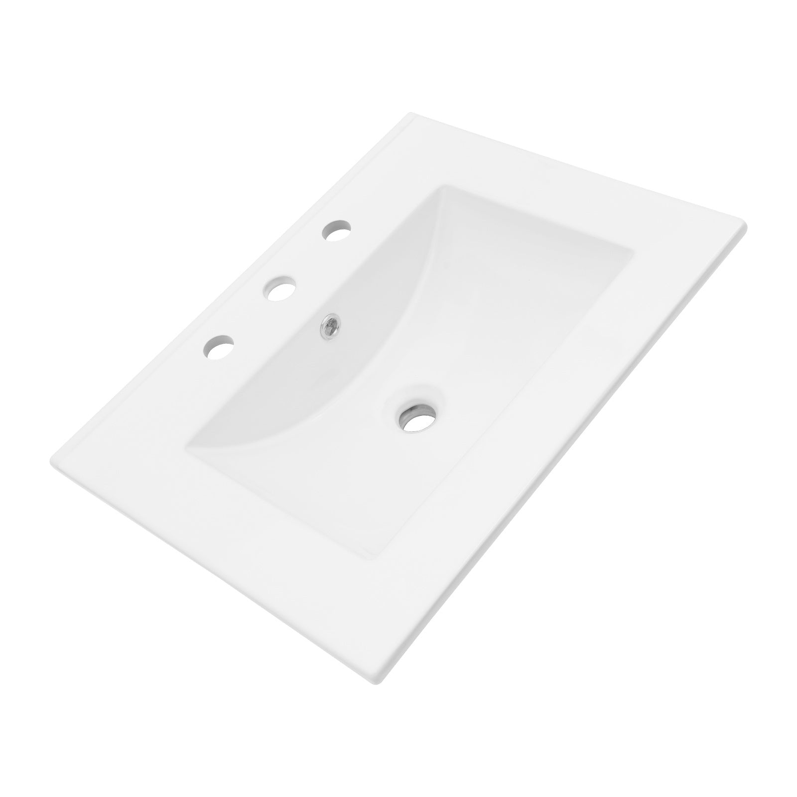 24"x18" White Rectangular Single Vanity Top with 3 Faucet Hole and Overflow(Sink Only)