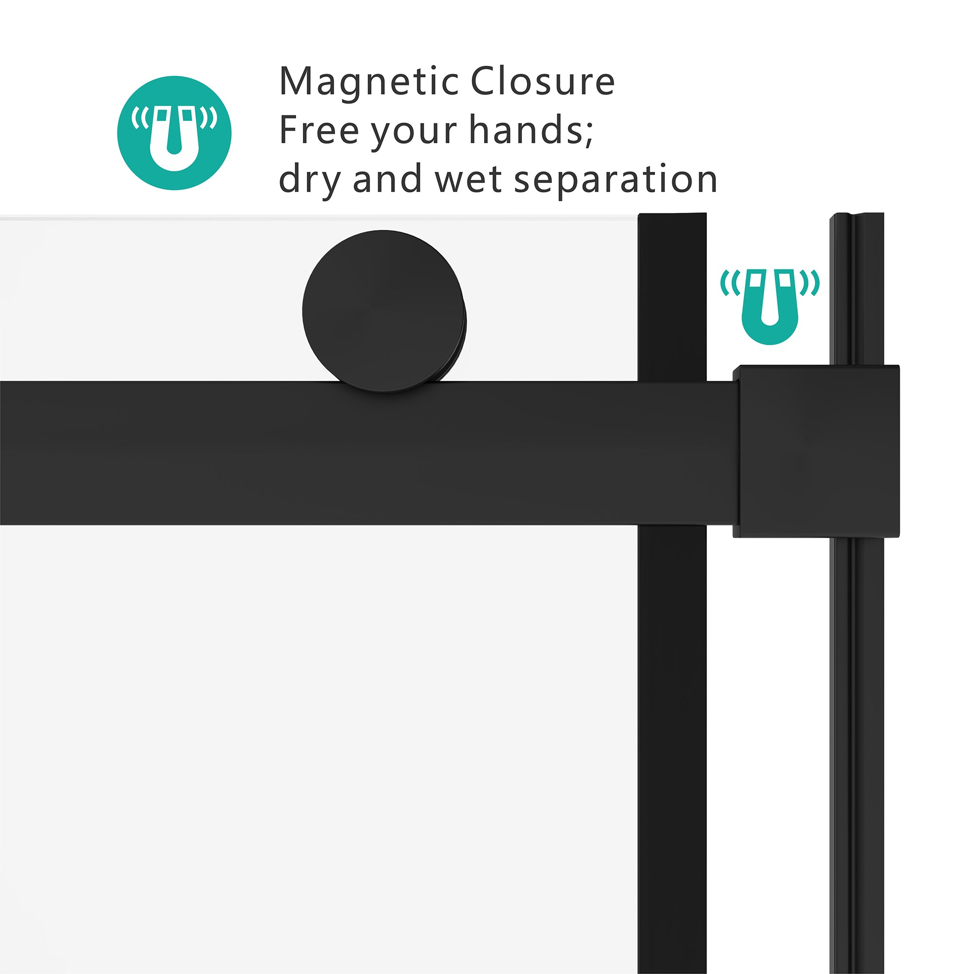 Clear glass sliding shower door roller and track hardware detail