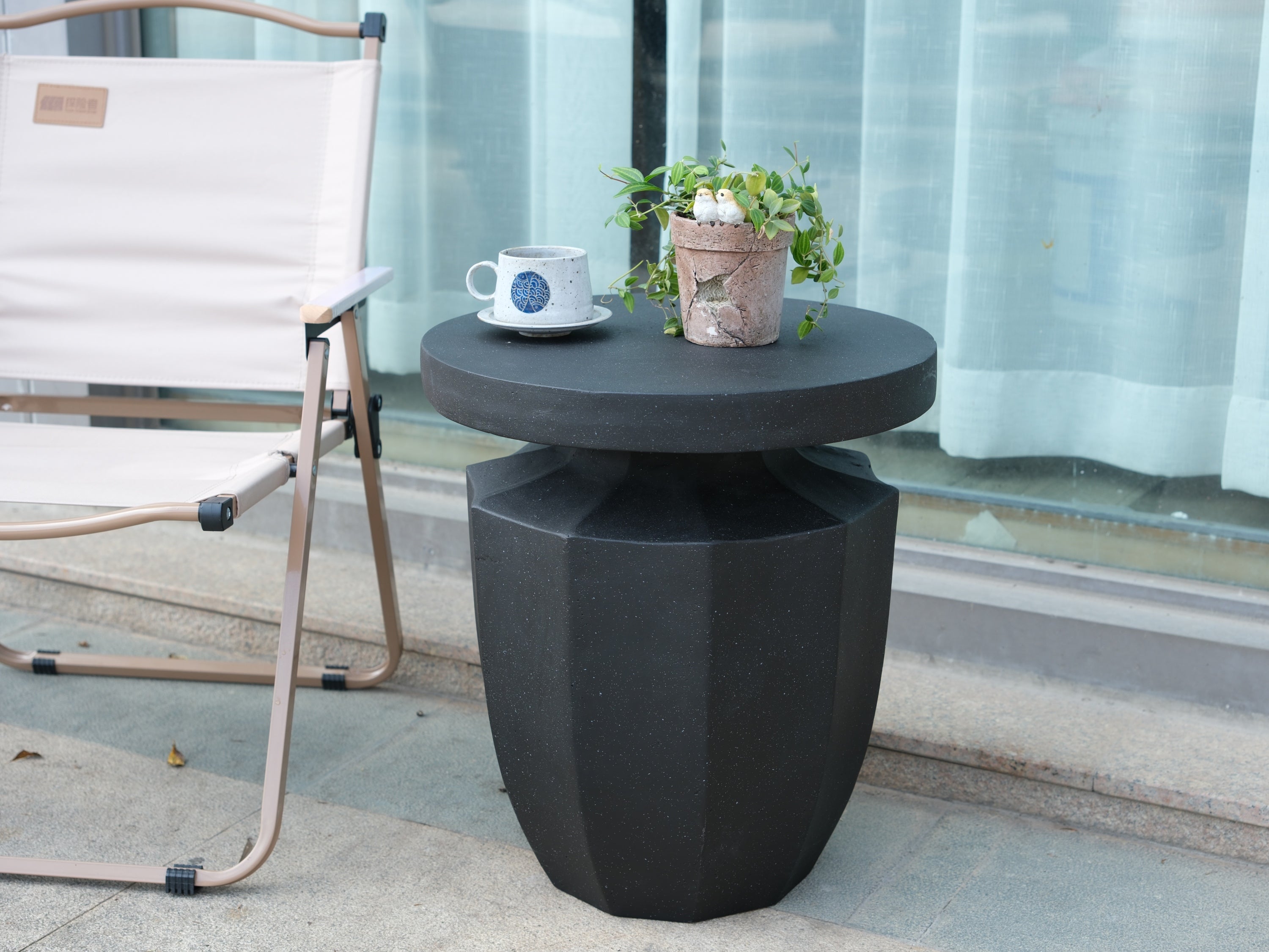 Decorative Garden End Table, 20.3" H Modern Heavy Duty Patio Sturdy Faux Terrazzo Accent Table Side Table Plant Table for Indoor Outdoor