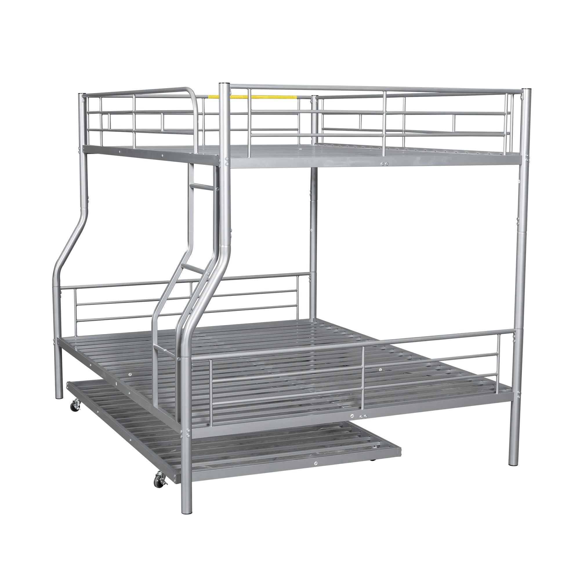 Full XL Over Queen Metal Bunk Bed with Trundle, Silver