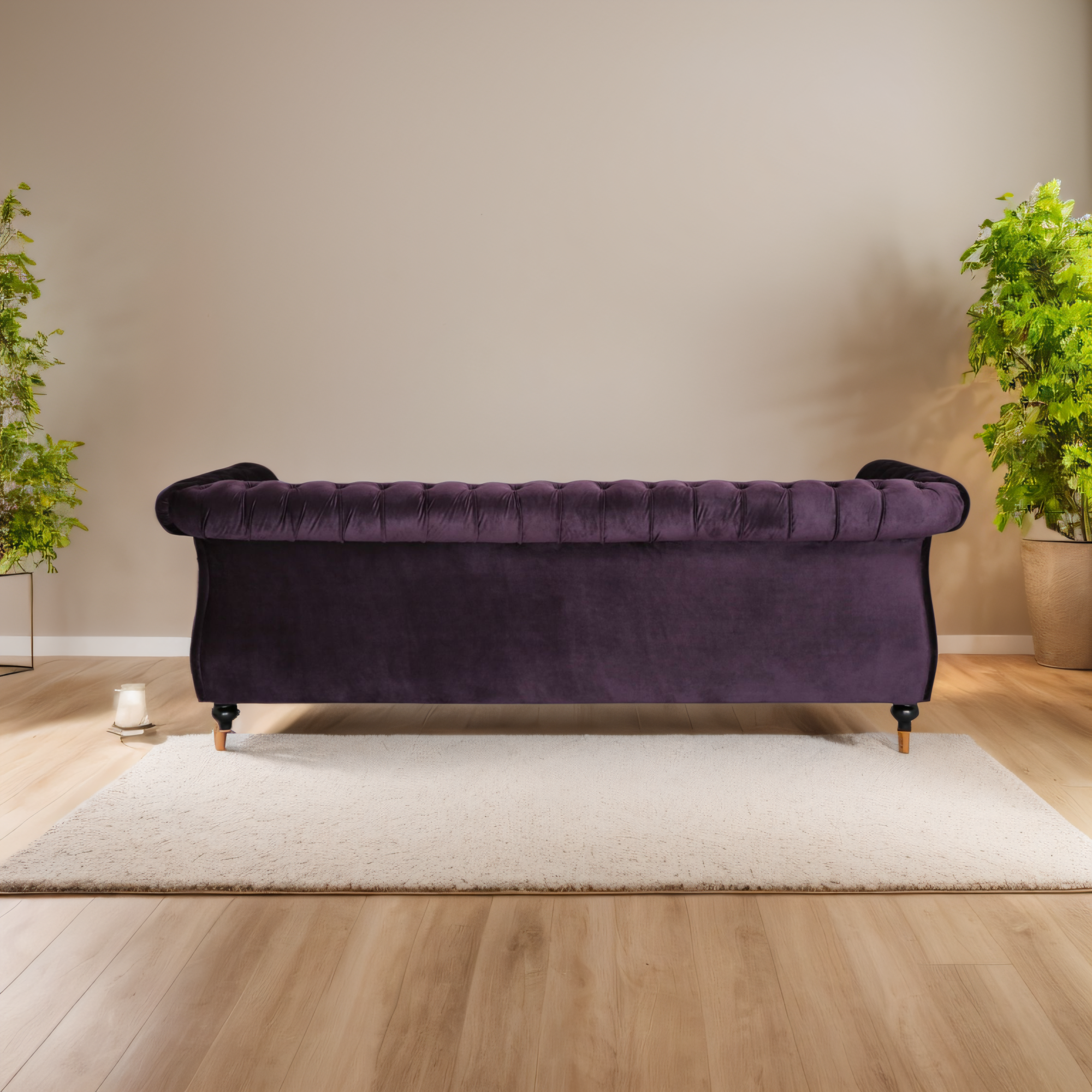 Luxurious 3-Seater Purple Velvet Sofa, Featuring a Classic Design with Modern Elegance, Perfect for Adding Sophistication and Style to Any Living Room, Plush Comfort and Durable Craftsmanship