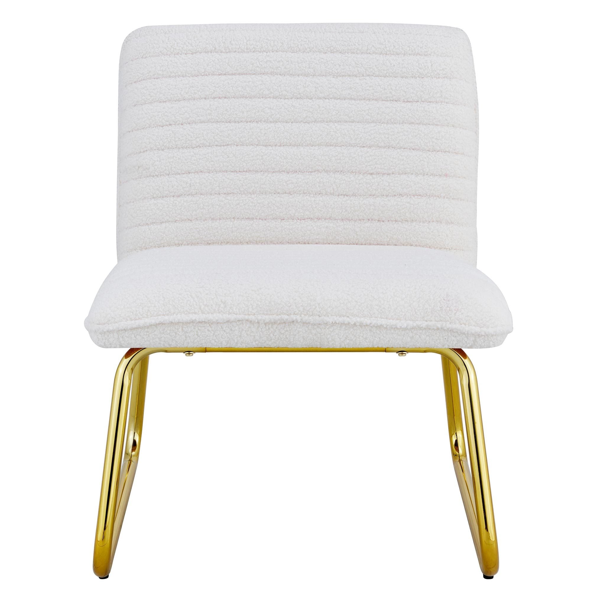 One White minimalist armless sofa chair with plush cushion and backrest paired with golden metal legs, suitable for offices, restaurants, kitchens, bedrooms